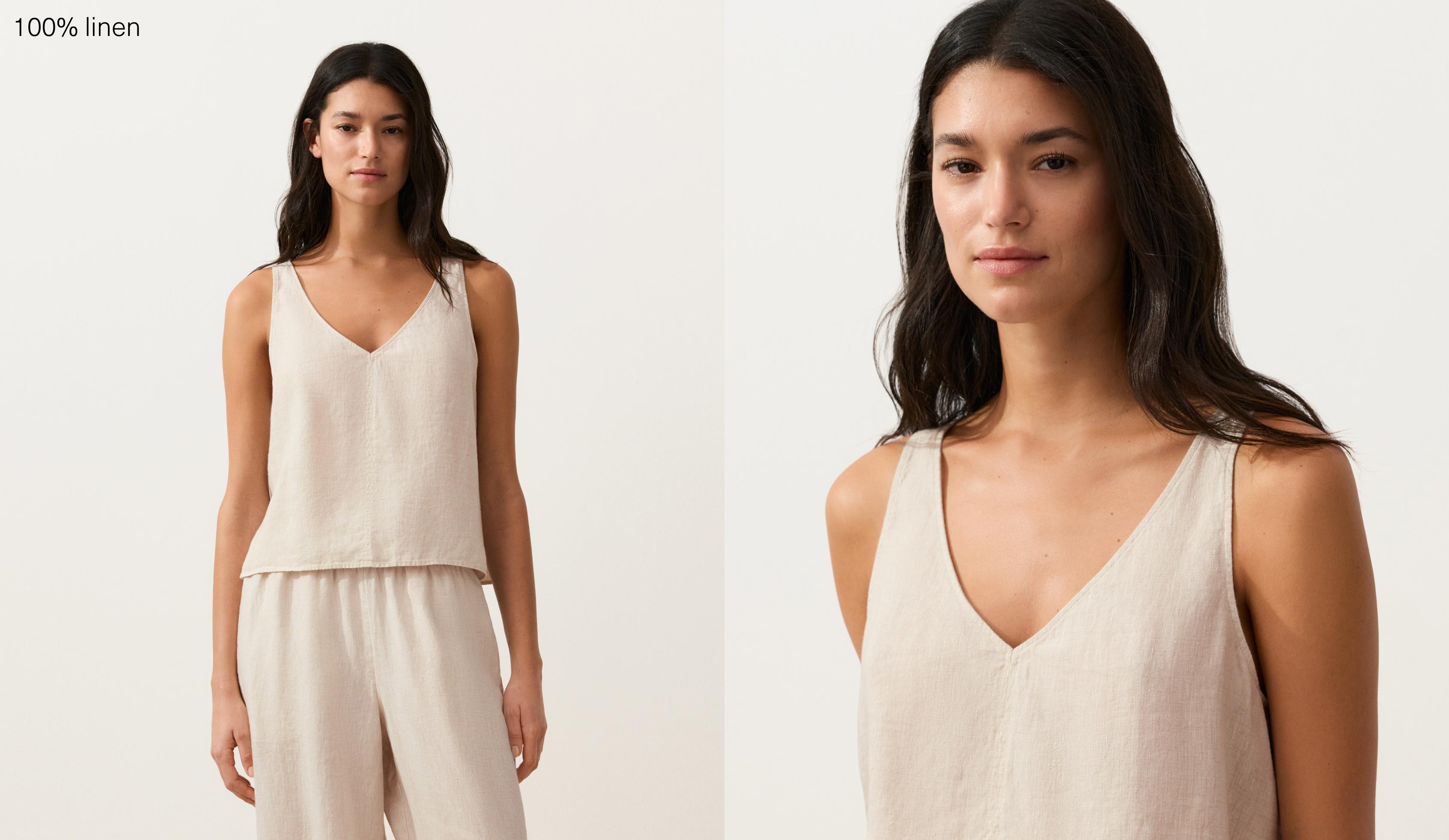 100% linen V-neck strap top — SAND MELANGE
