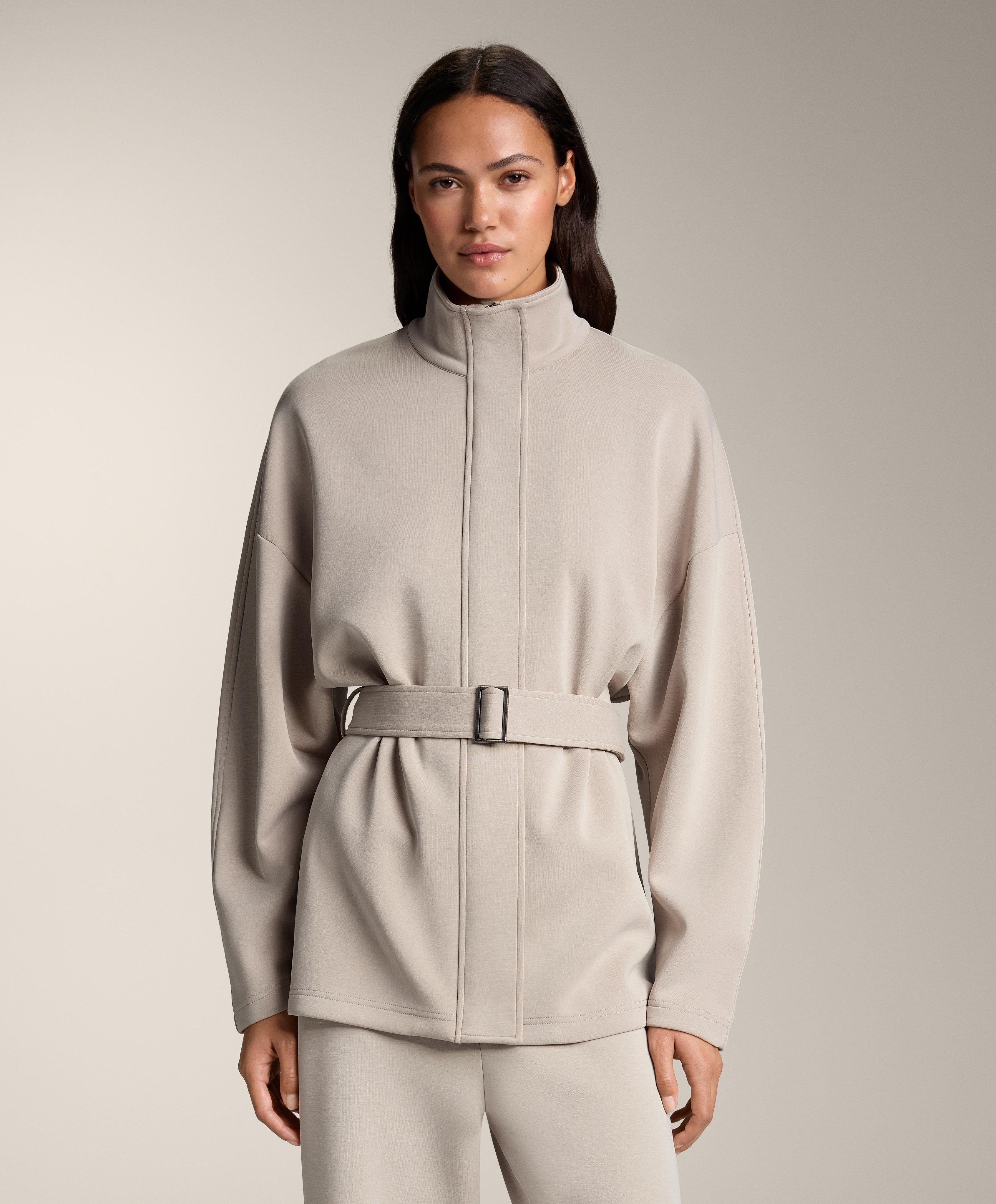 Long belted jacket with brushed modal — DUSTY TAUPE