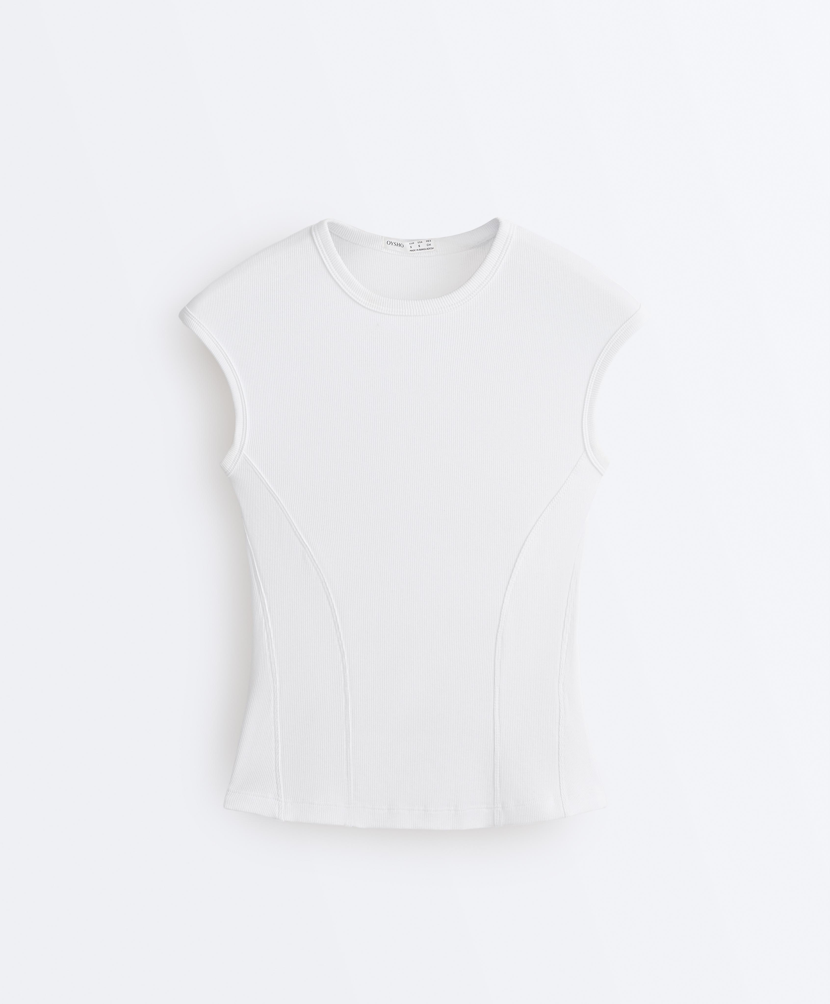 Short-sleeved rib top with cotton and modal — WHITE