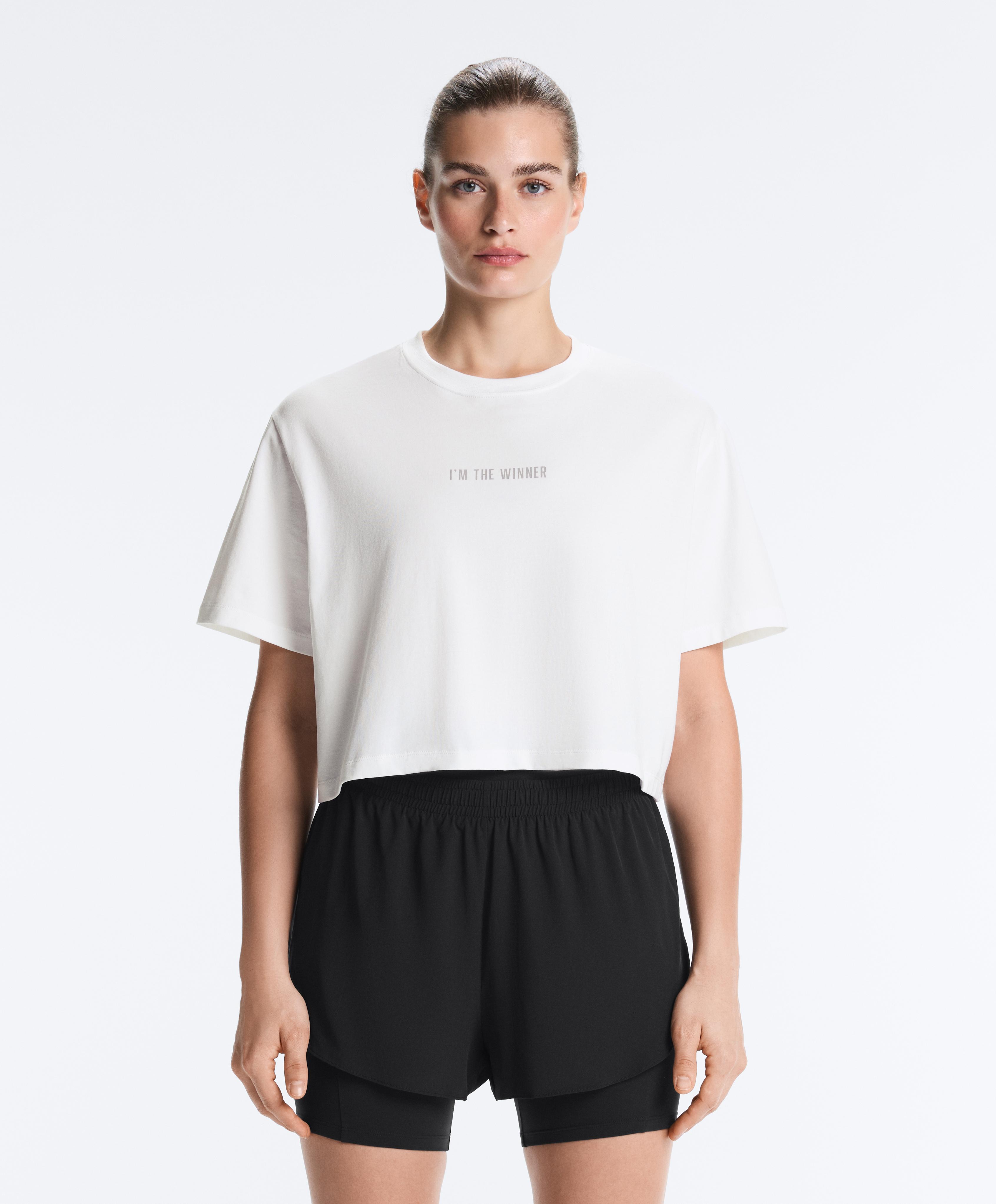 Boxy cropped cotton blend slogan T-shirt — WHITE 
