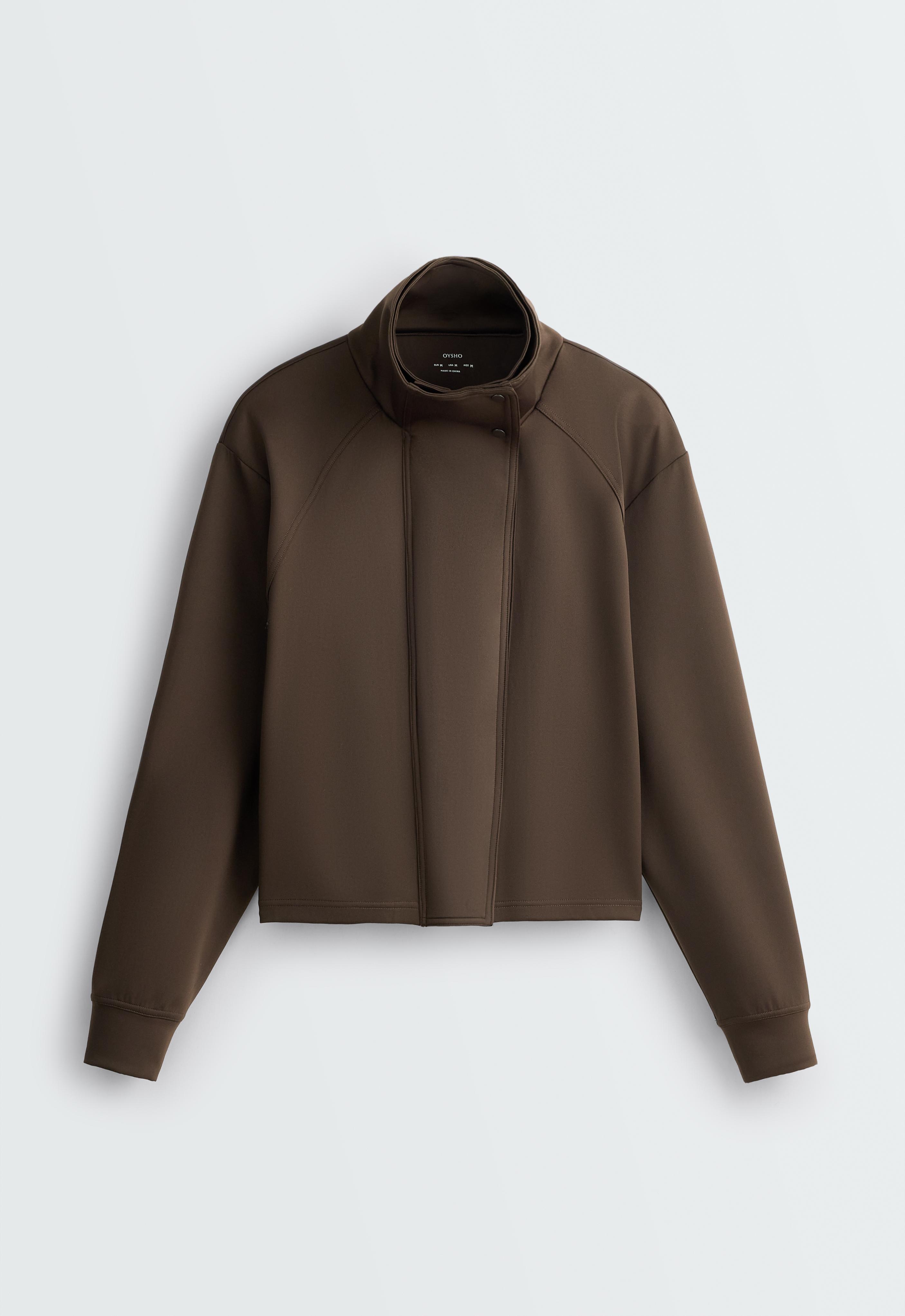Neoprene-effect double-collar jacket — BROWN