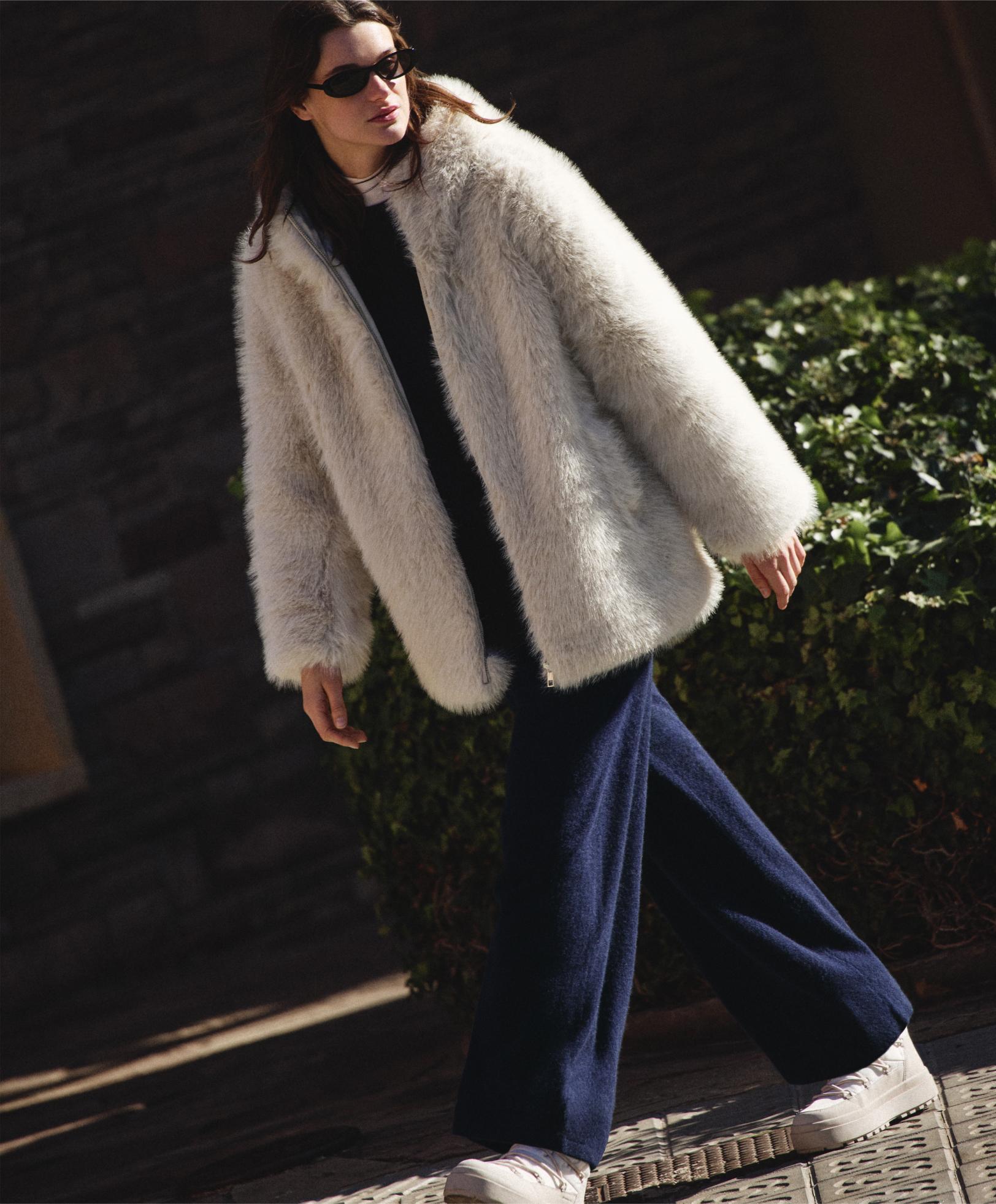 Faux fur hooded jacket — OATMEAL
