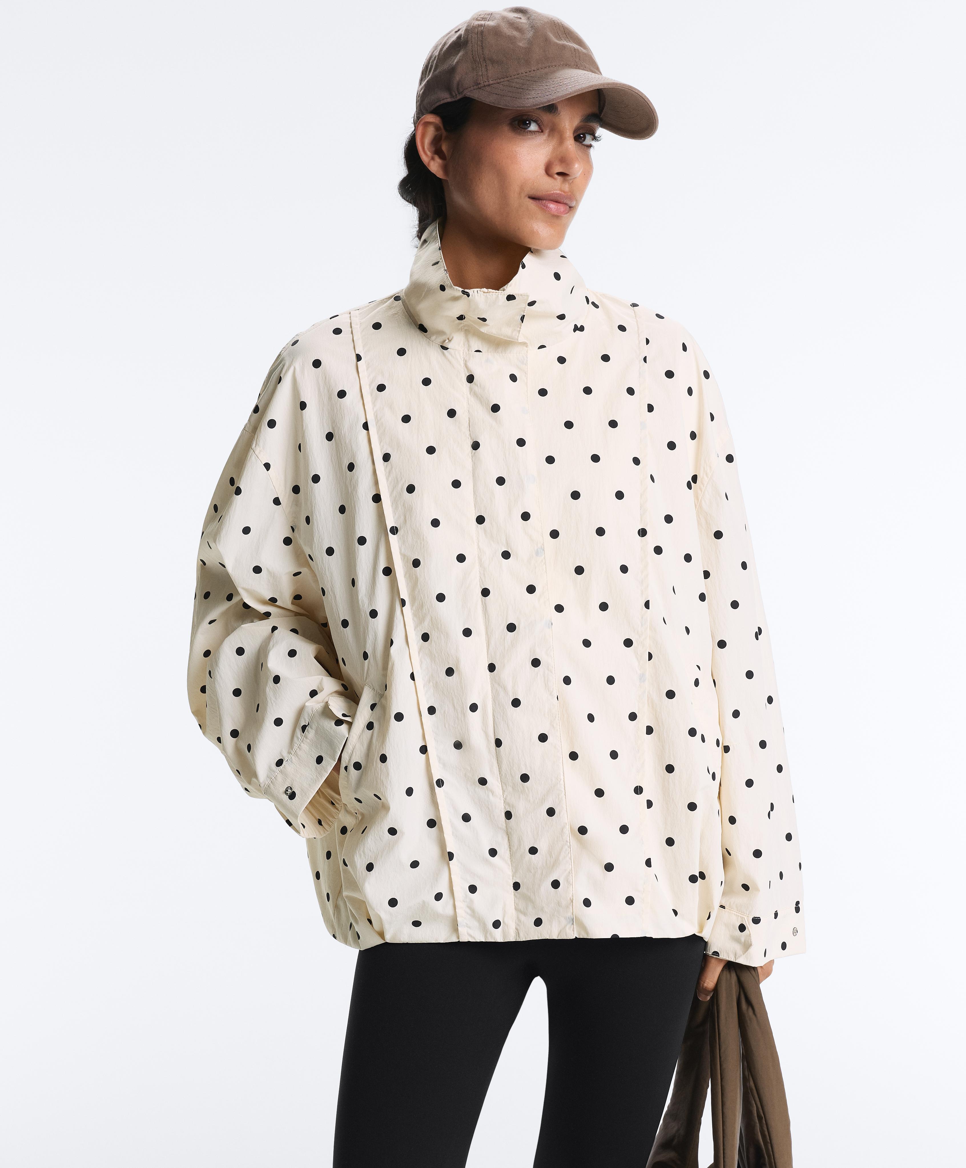 Long water-repellent polka dot jacket — PALE ECRU