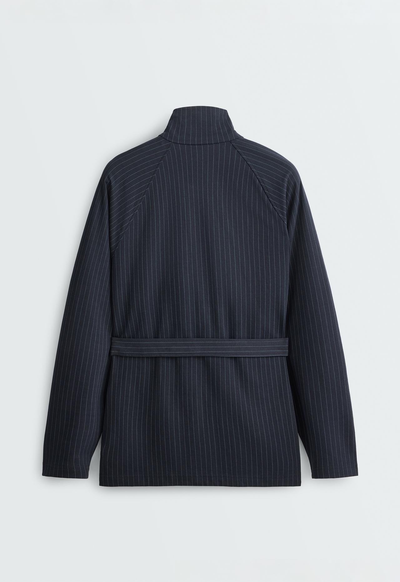 Long pinstripe cotton jacket — NAVY BLUE