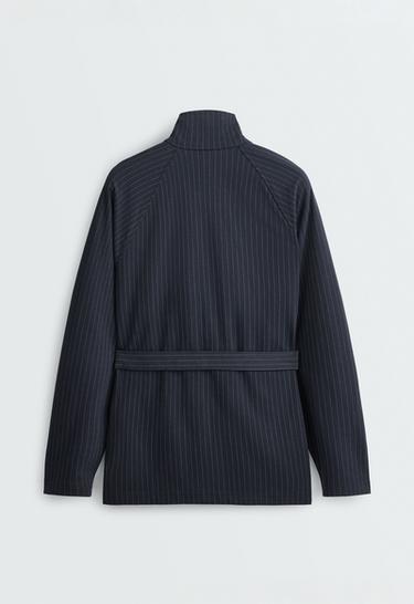 Long pinstripe cotton jacket — NAVY BLUE 8