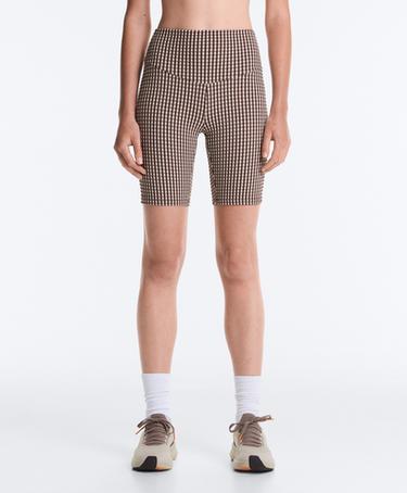 20cm high-rise Comfortlux gingham biker leggings — DARK REDDISH‑BROWN 1