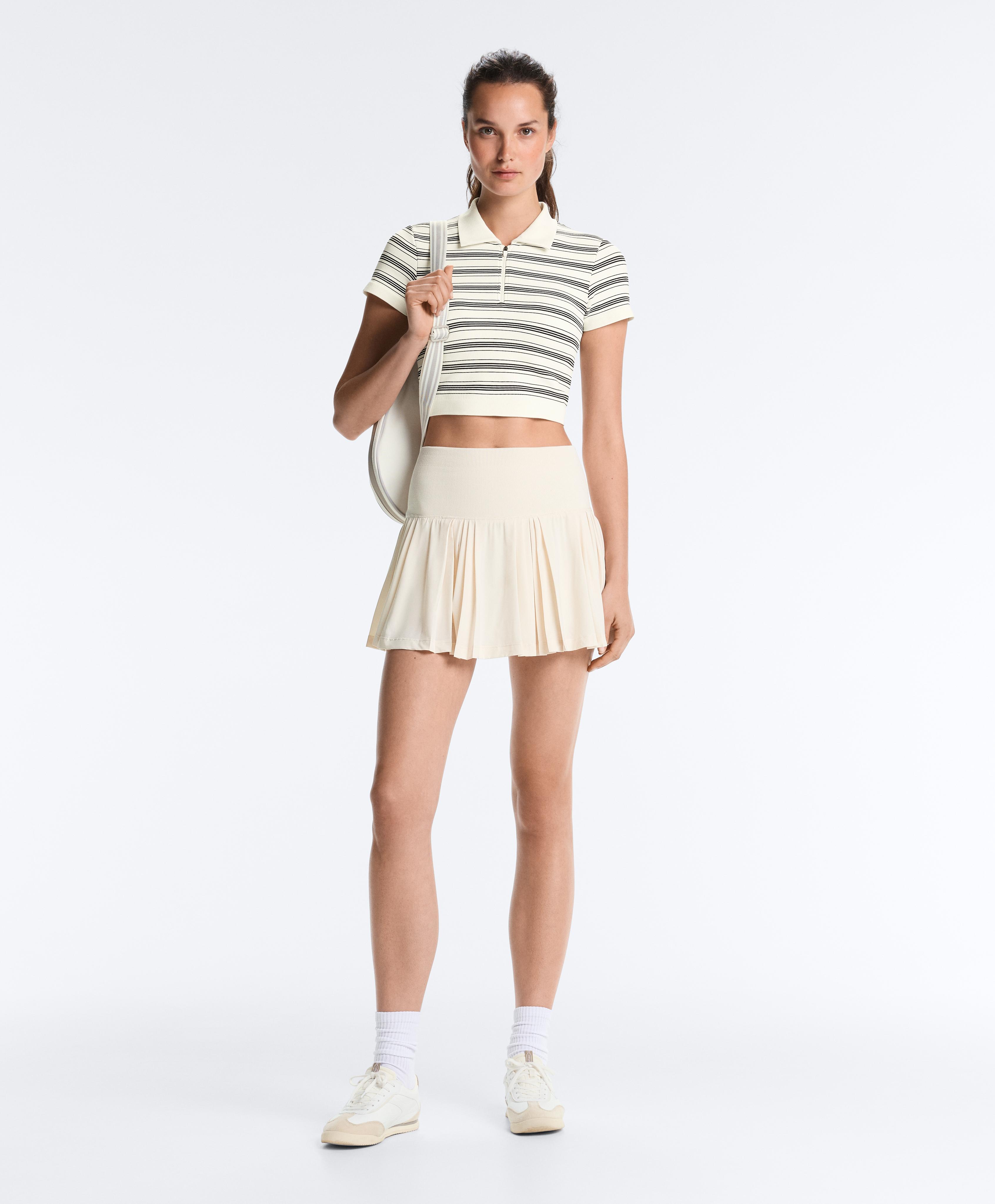 Striped seamless short-sleeved polo shirt — PALE ECRU
