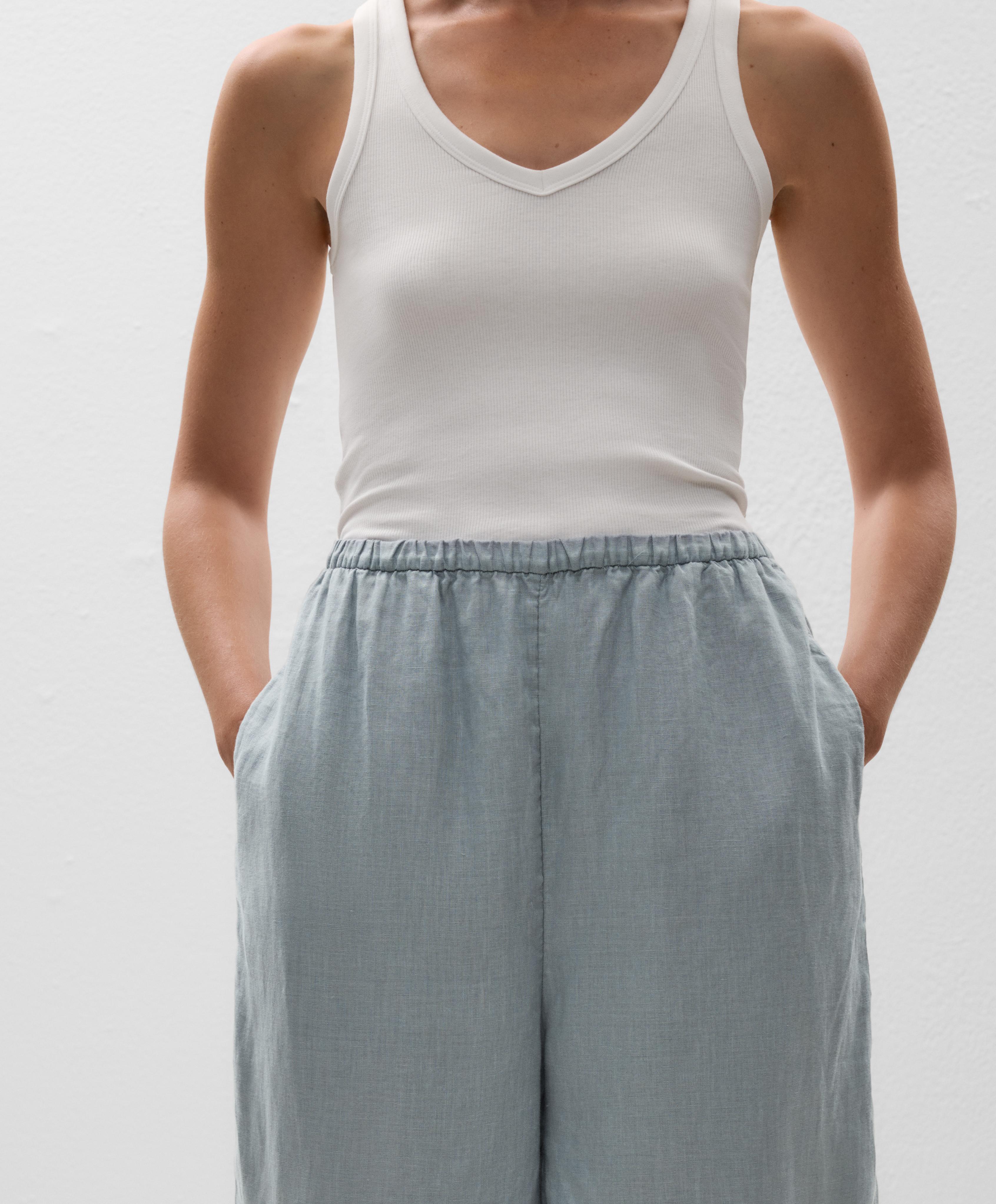 Barrel trousers with round vents 100% linen - Sale Barrel trousers with round vents 100% linen - Sale