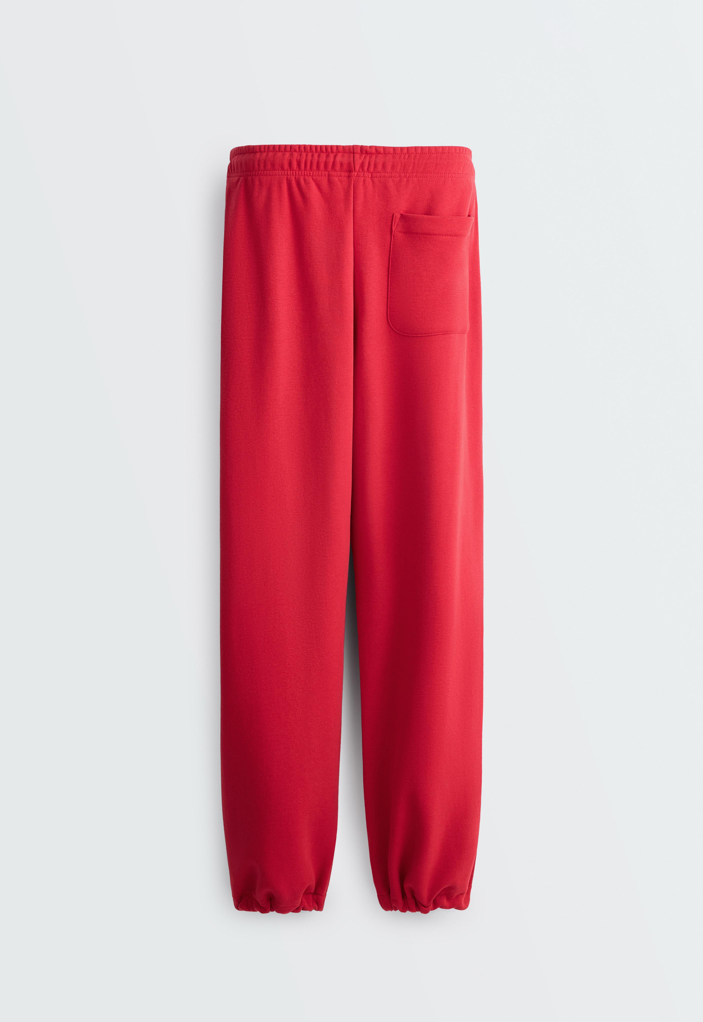 Cotton blend fleece straight-leg trousers — STRAWBERRY