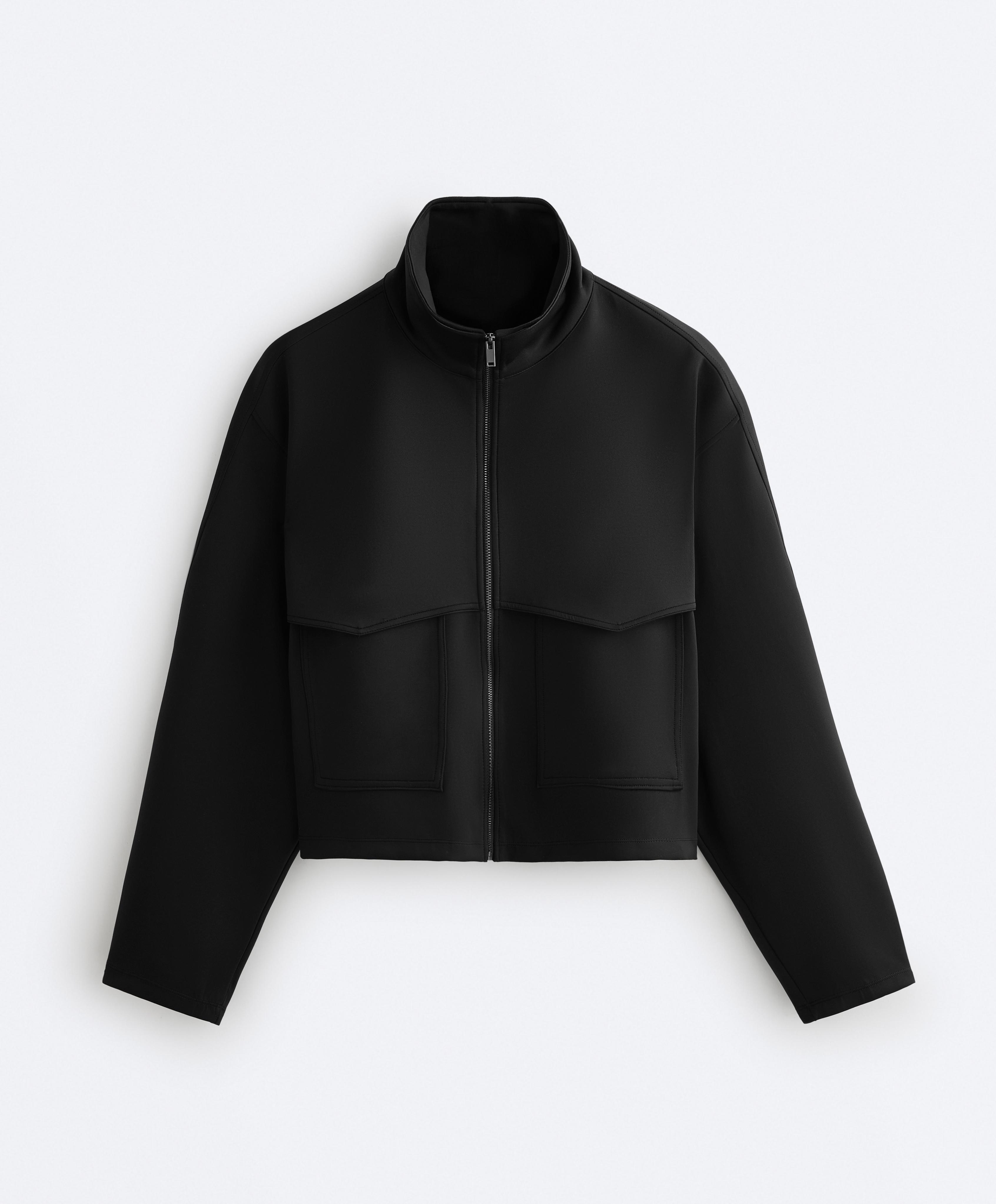 Boxy neoprene-effect jacket — BLACK