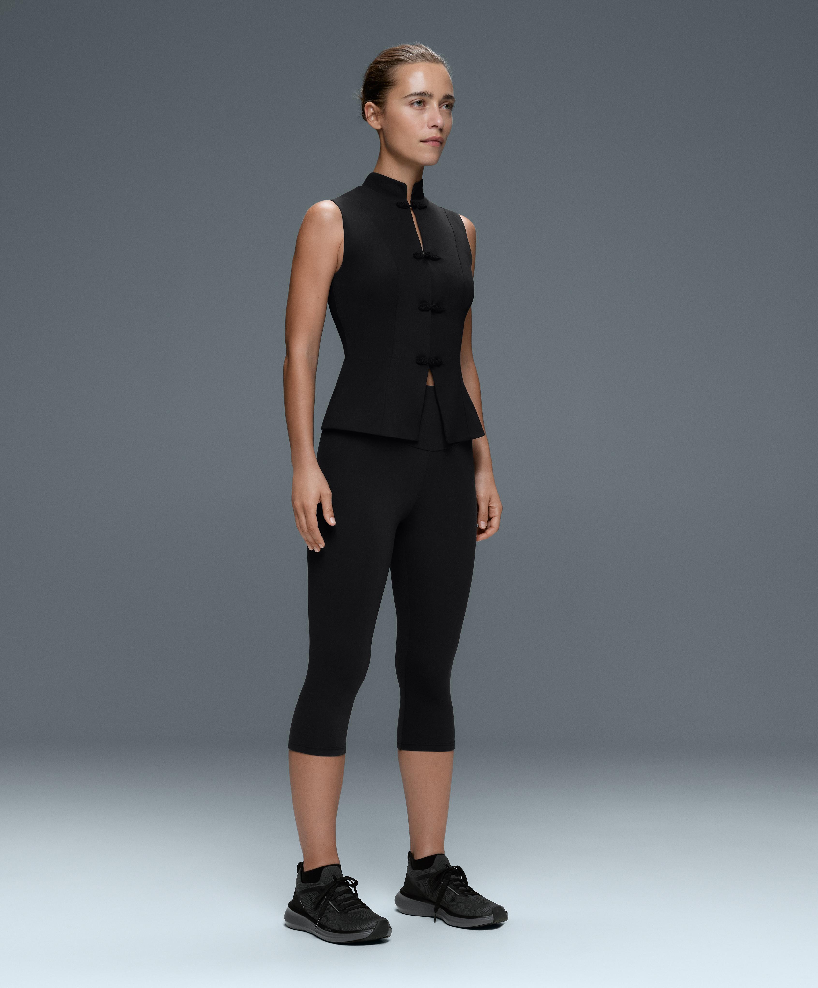 Comfortlux long mandarin collar tank top — BLACK