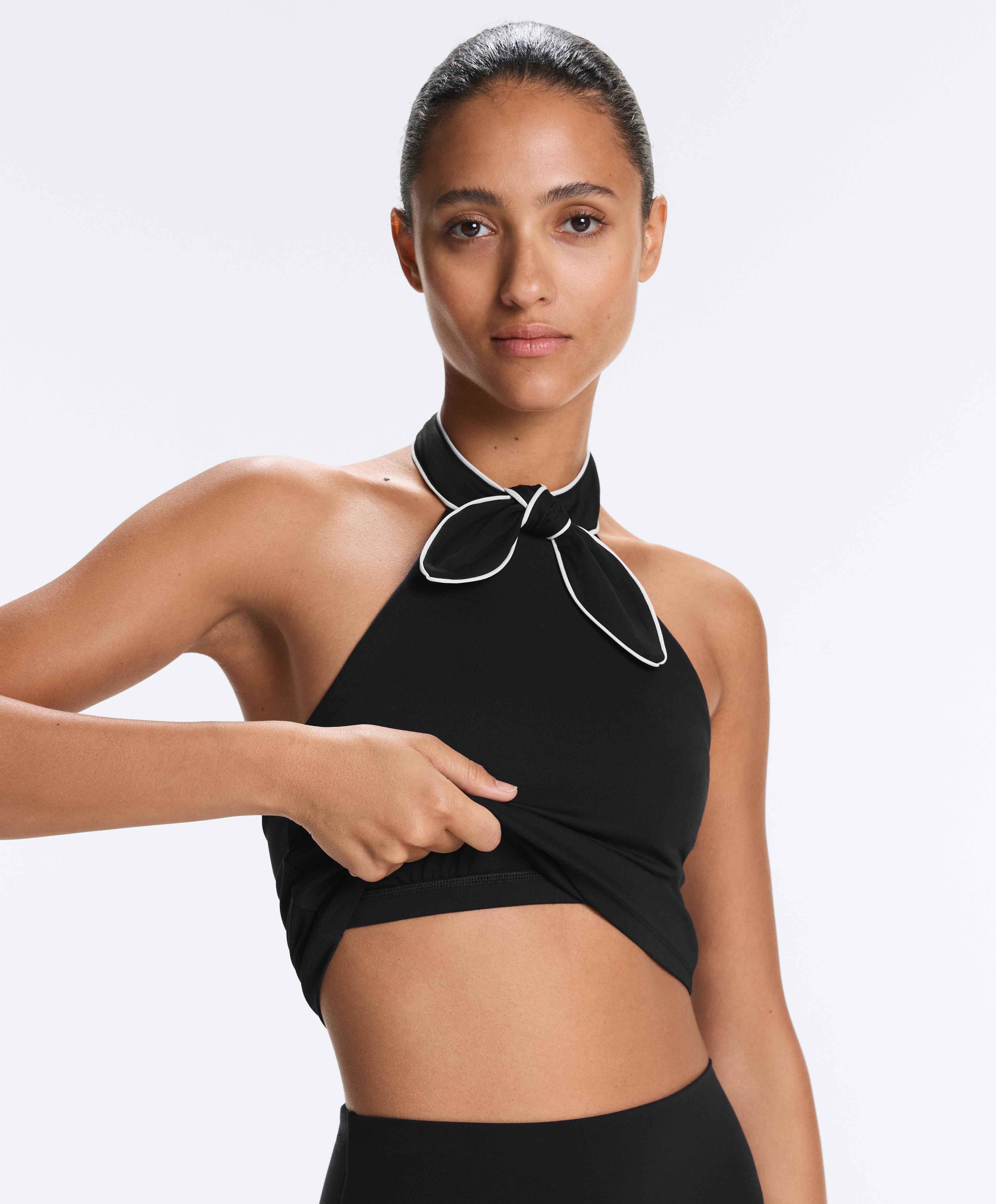 Comfortlux halter neck tank top with bow — BLACK