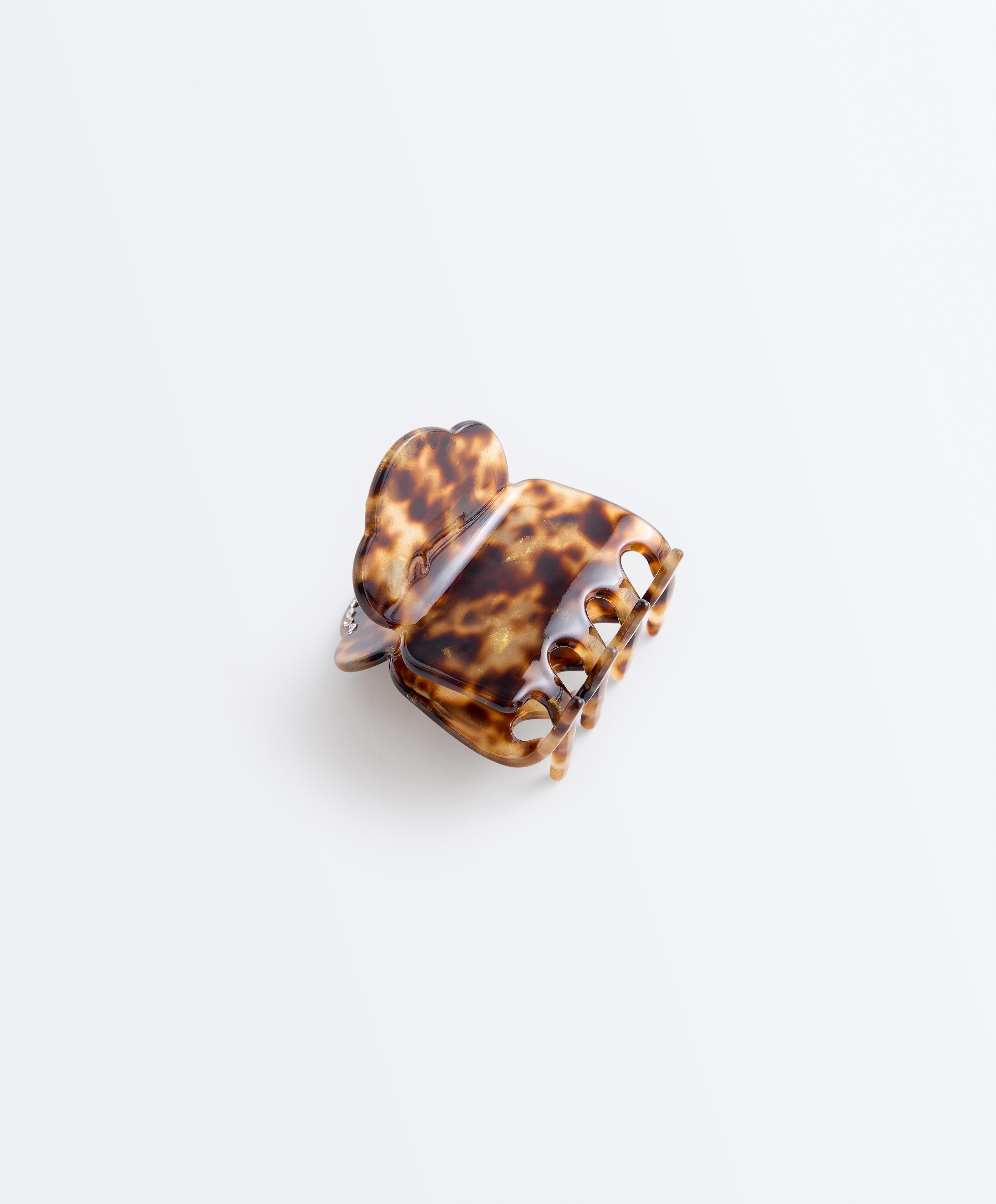 Mini rhinestone hair clip — COGNAC