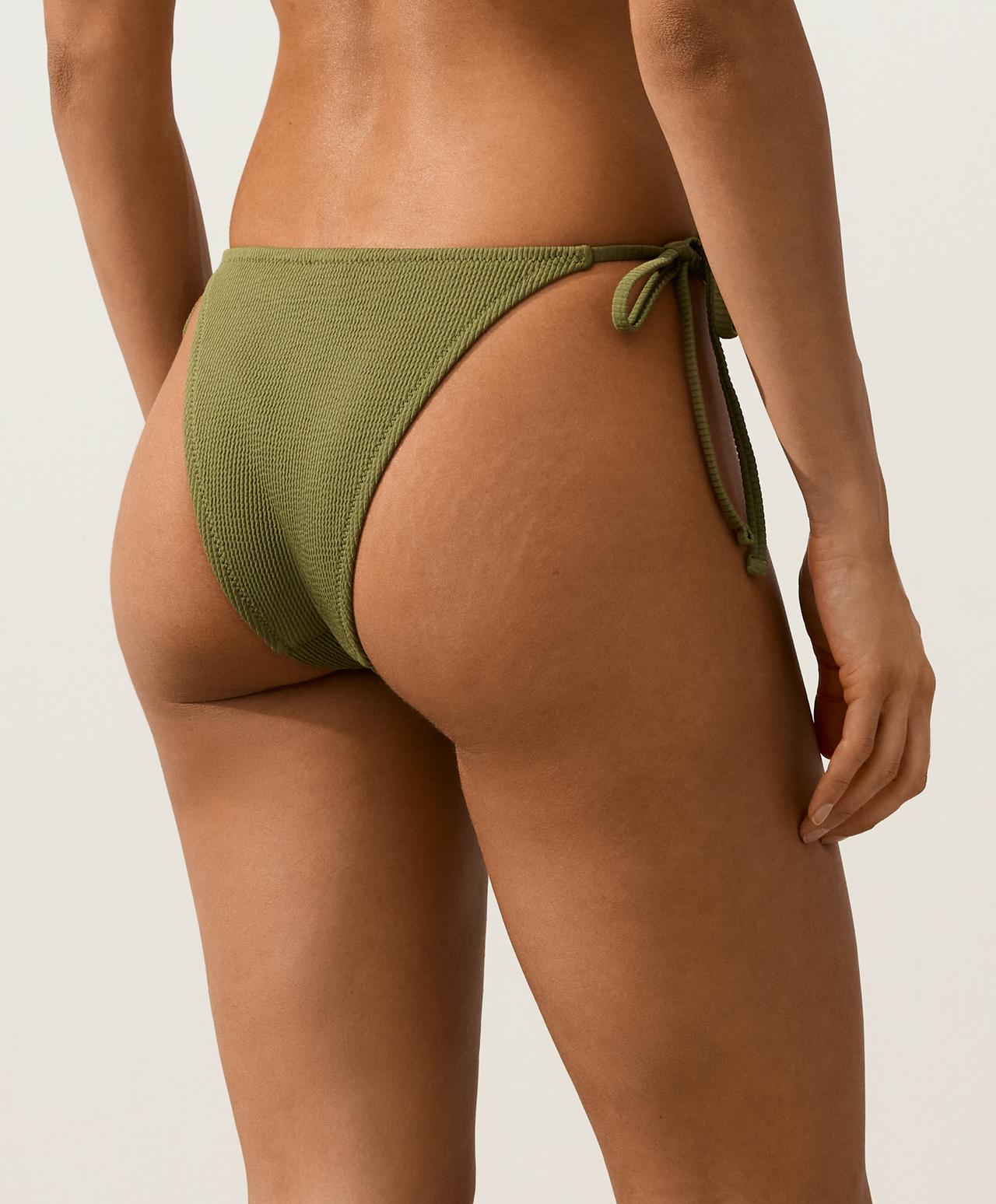 Medium-coverage tie rib bikini briefs — LIGHT KHAKI
