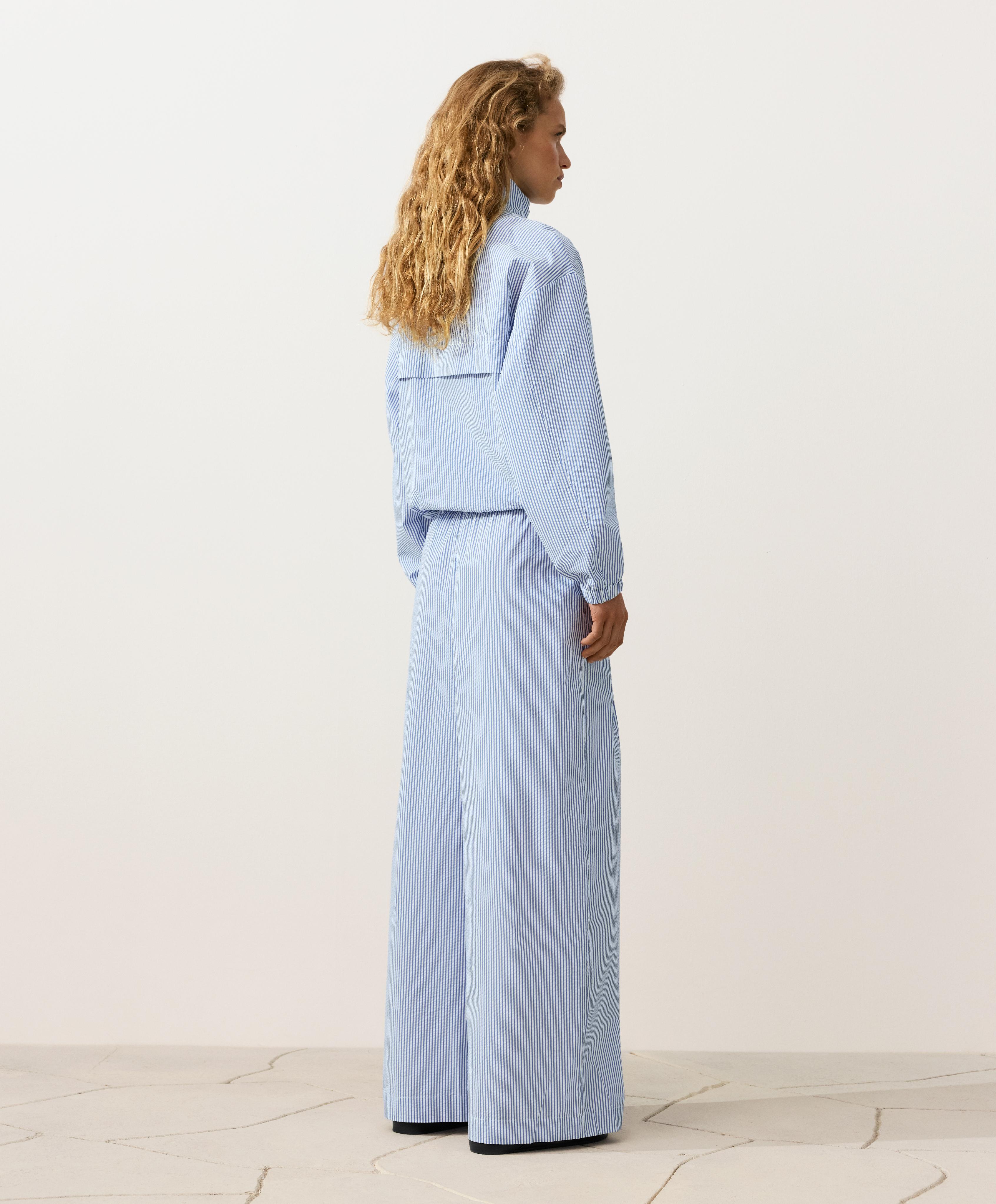 Wide-leg cotton blend striped trousers — PALE BLUE