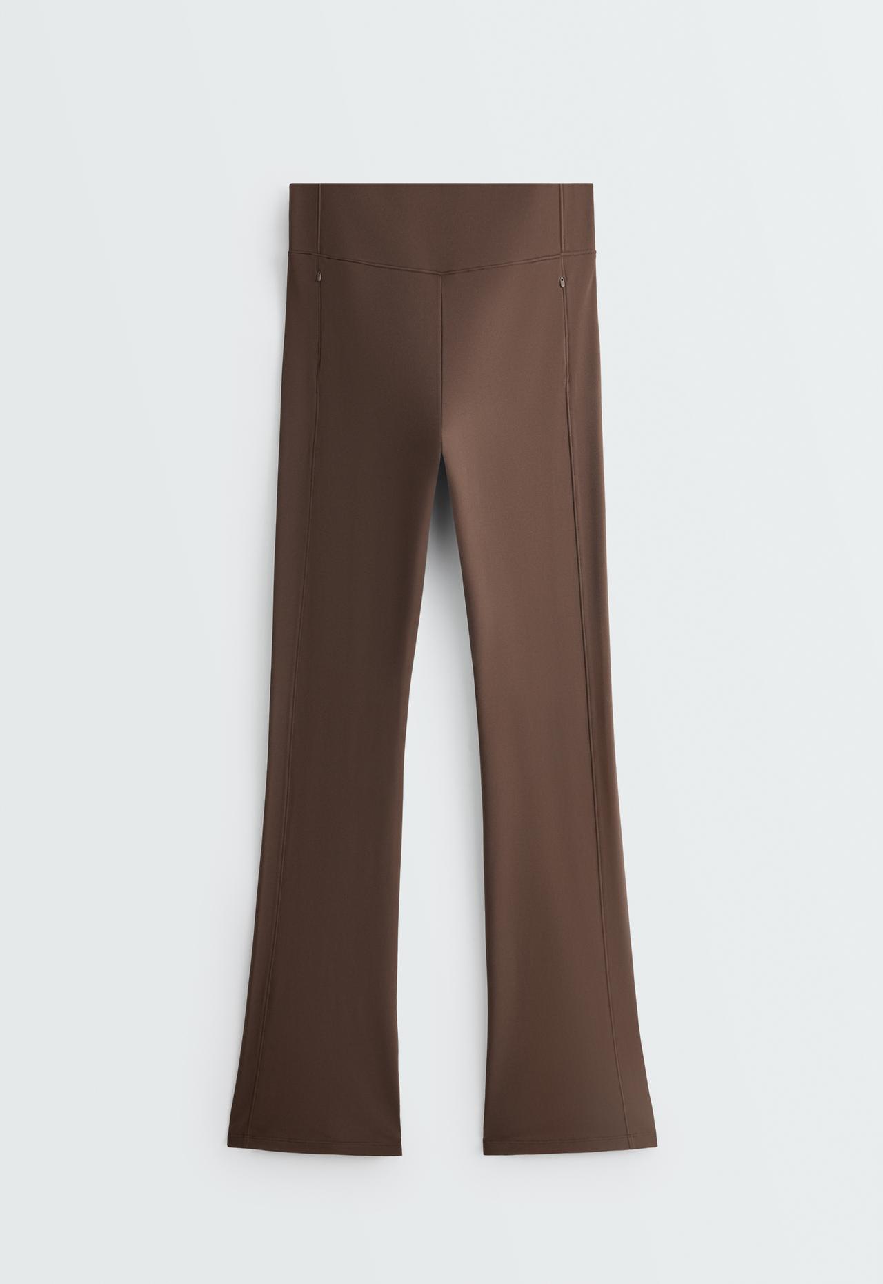High rise Warm Flare trousers with zips — DARK REDDISH‑BROWN