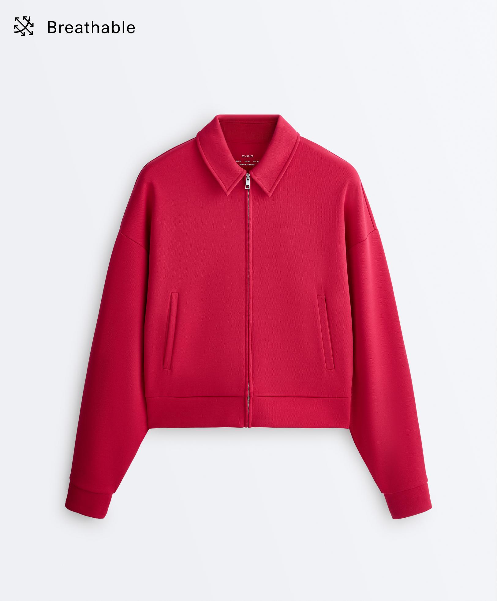 Polo collar piqué jacket with cotton