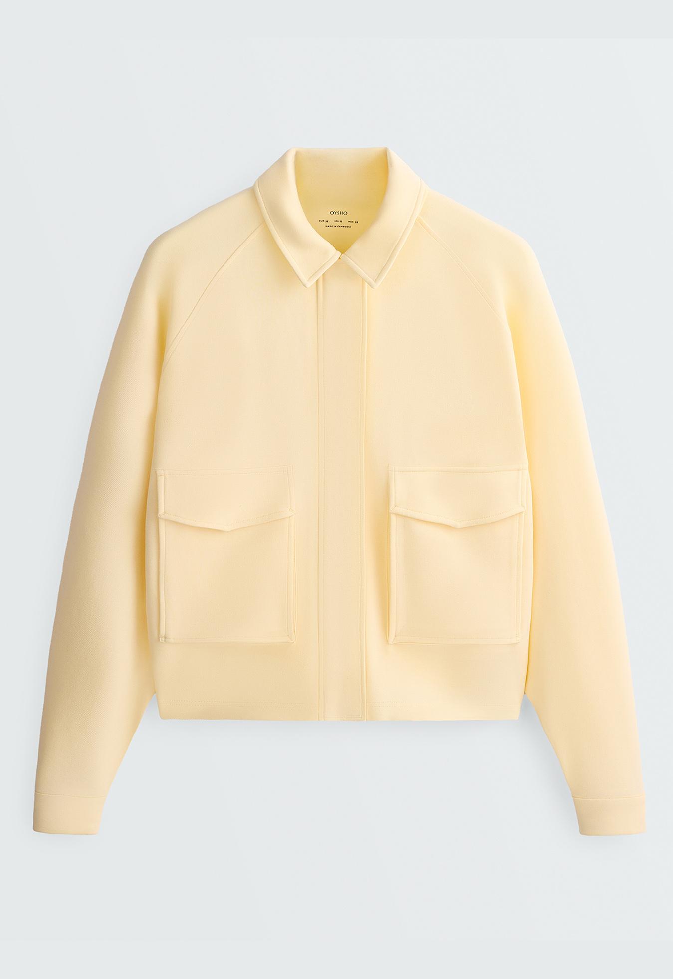 Cotton piqué pocket jacket — PALE YELLOW