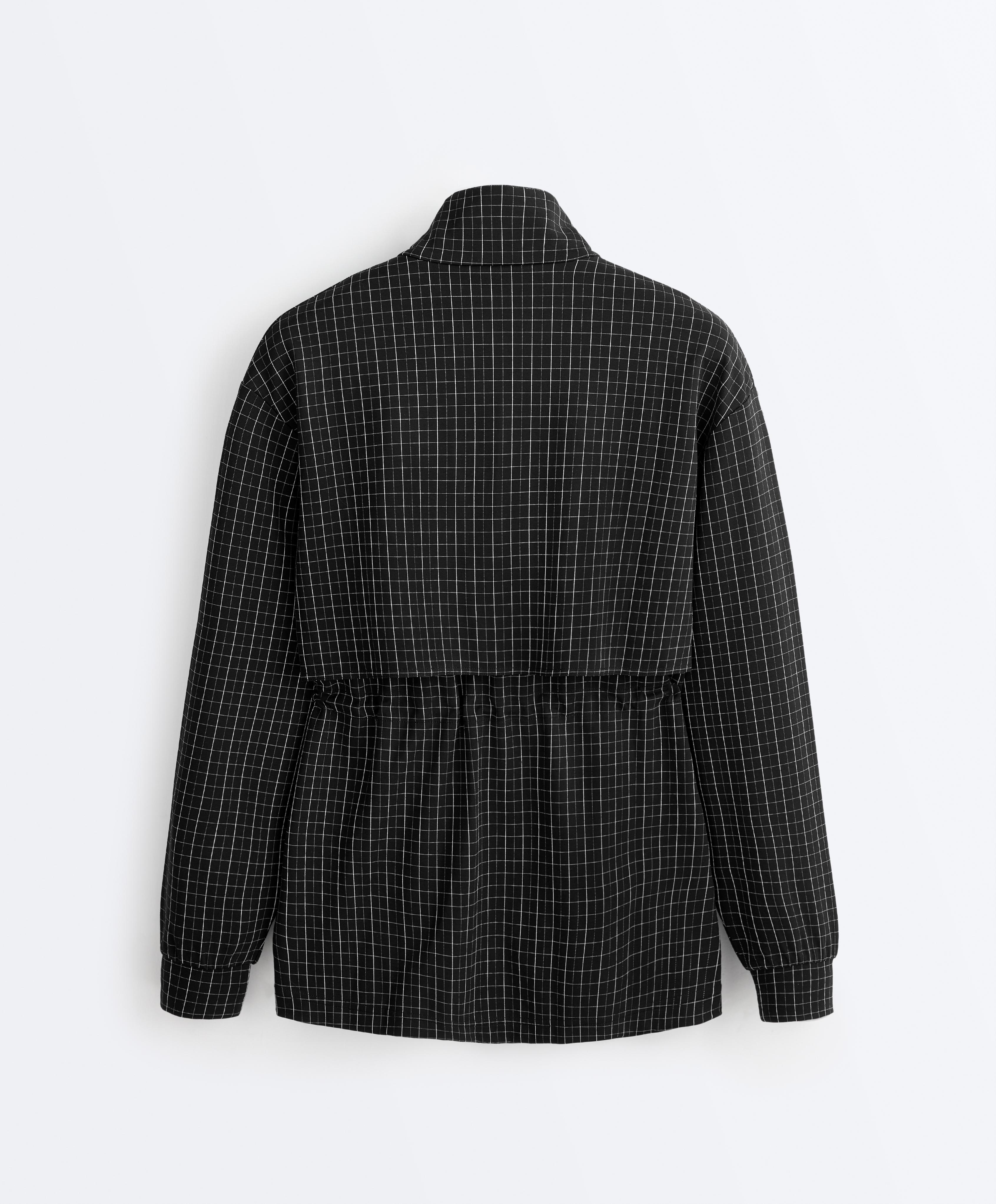 Long checked jacket — BLACK