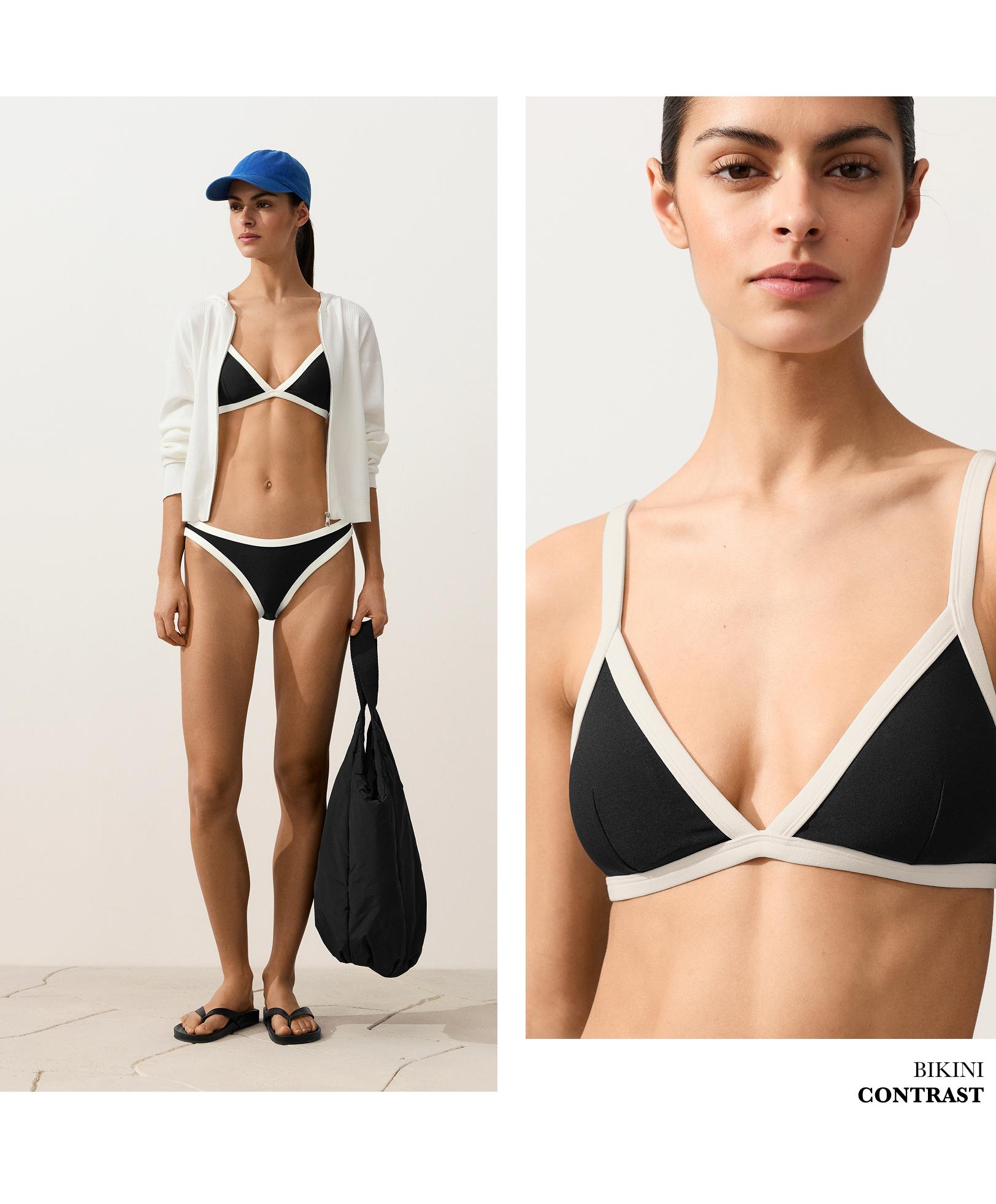 Contrast trim triangle bikini top — BLACK