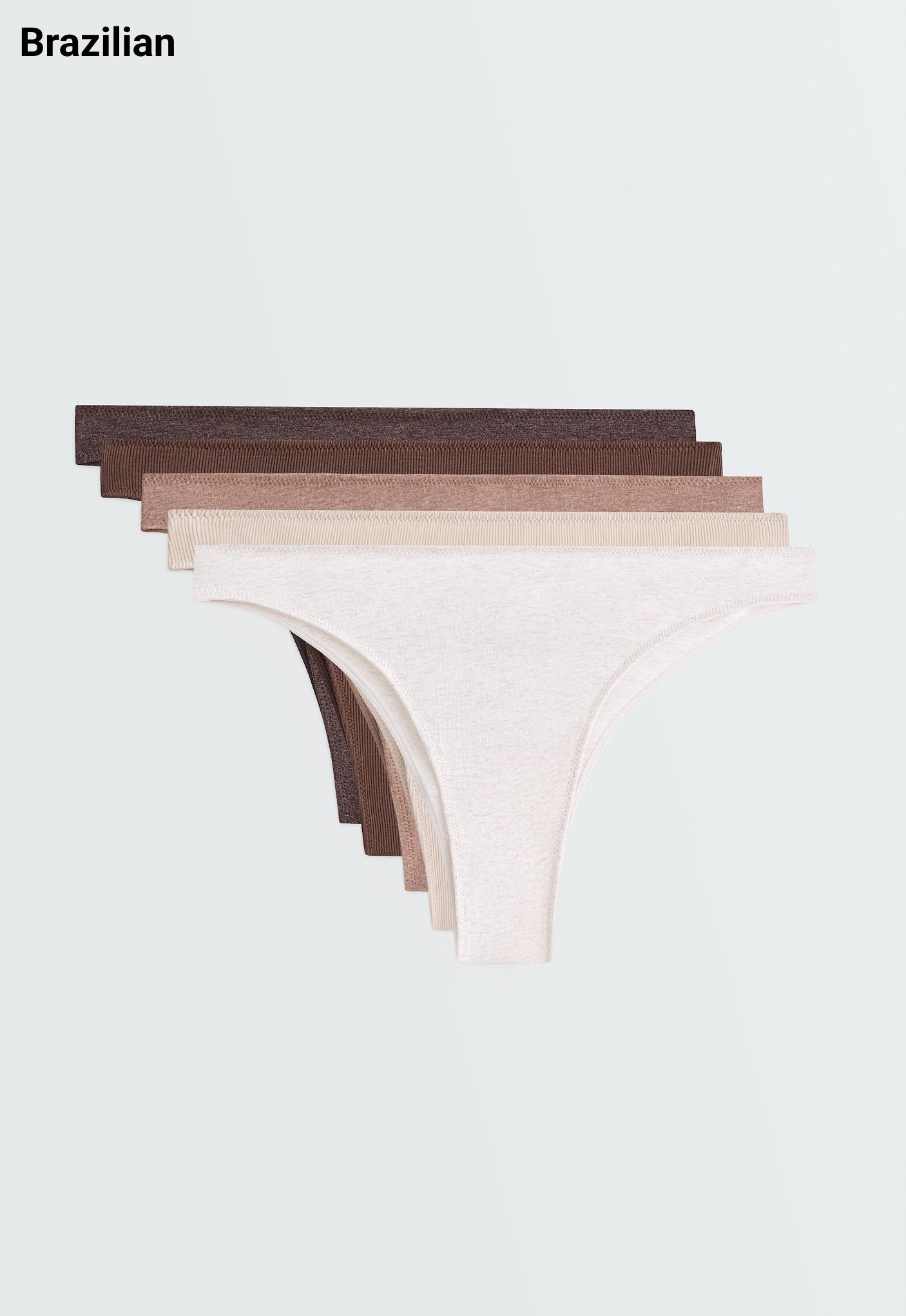 5 rib cotton blend Brazilian briefs — CHOCOLATE      