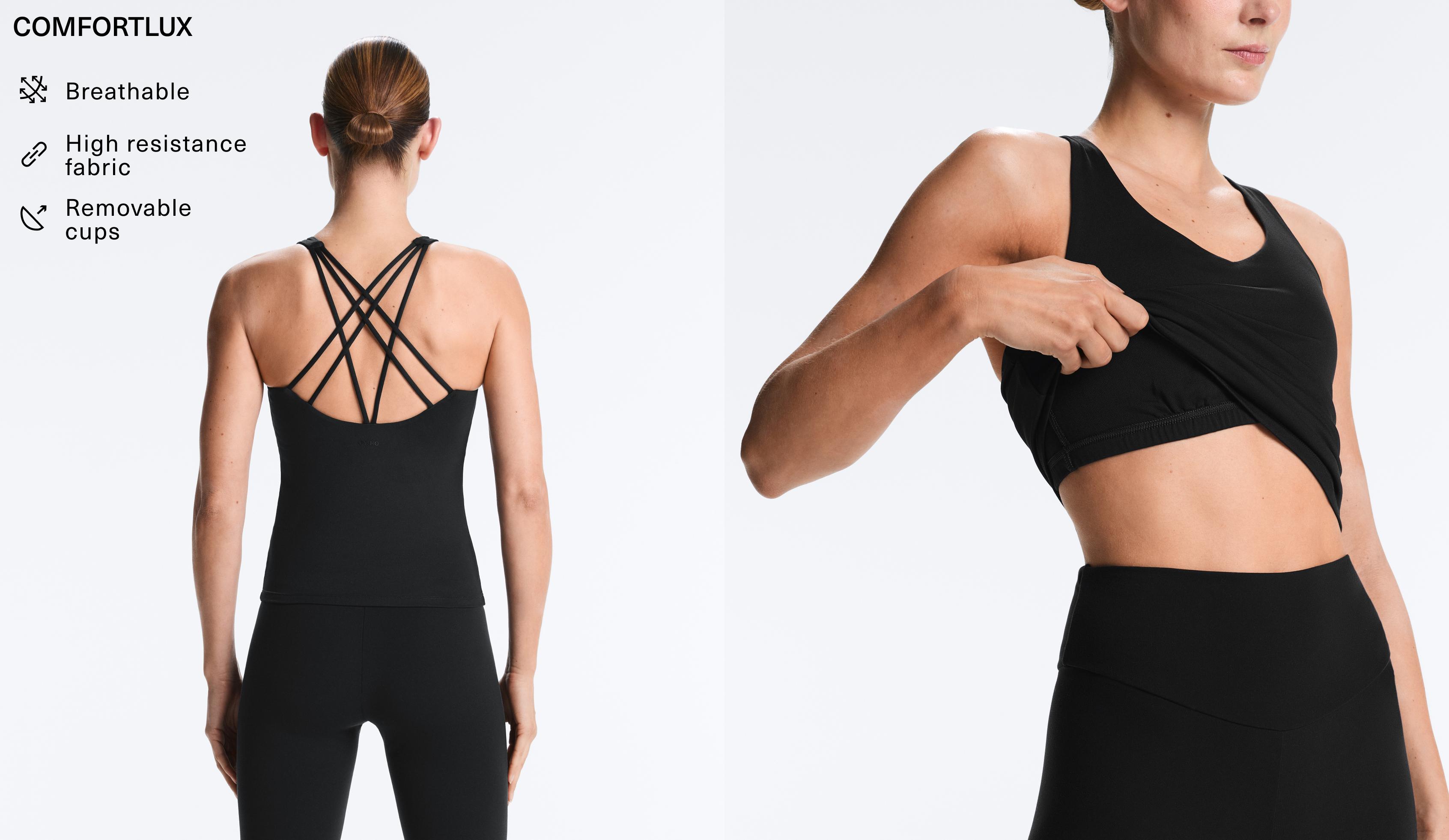 Comfortlux long Tank top multi strap cups — BLACK