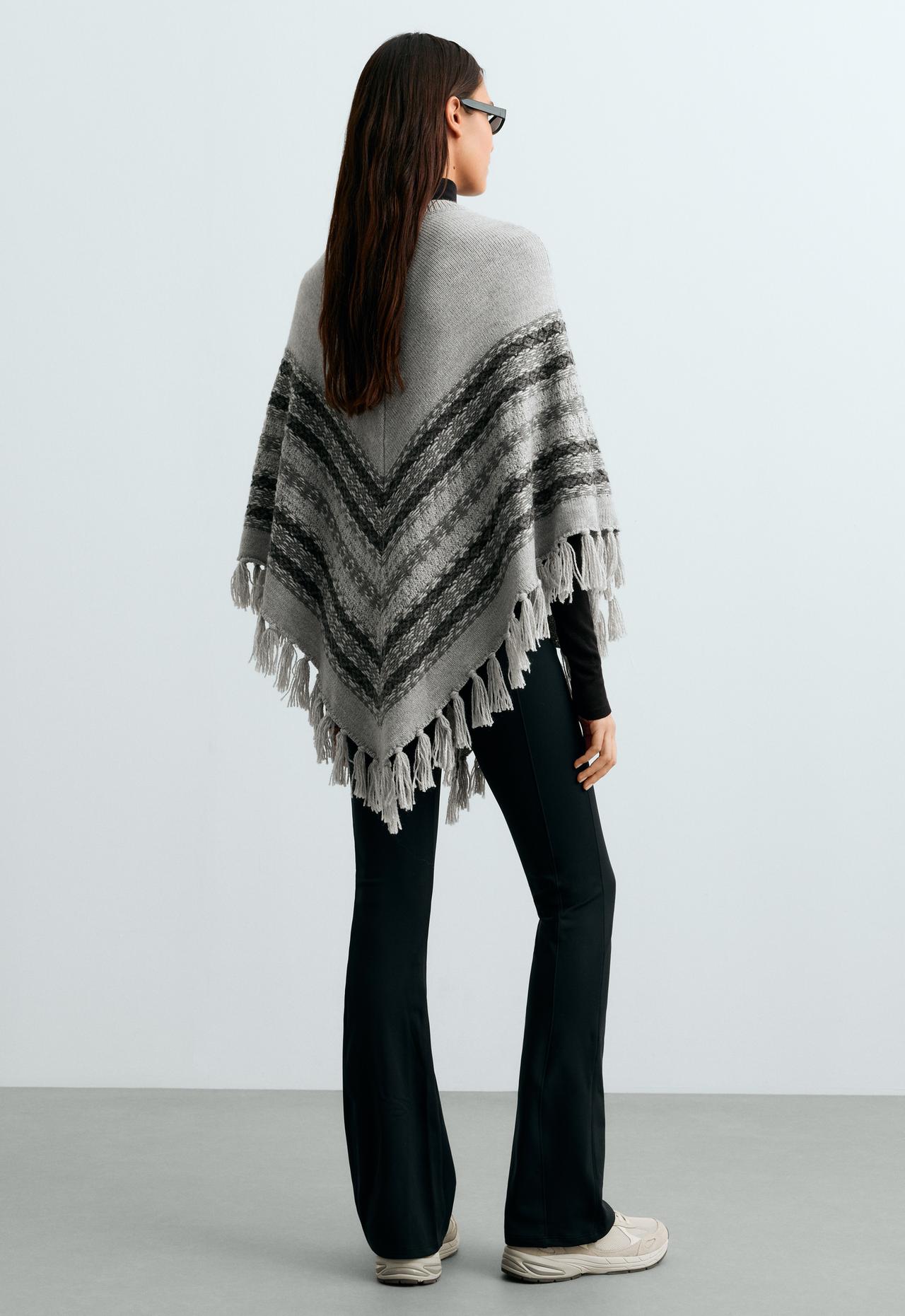 Knit poncho 30% wool — MOTTLED GREY MELANGE