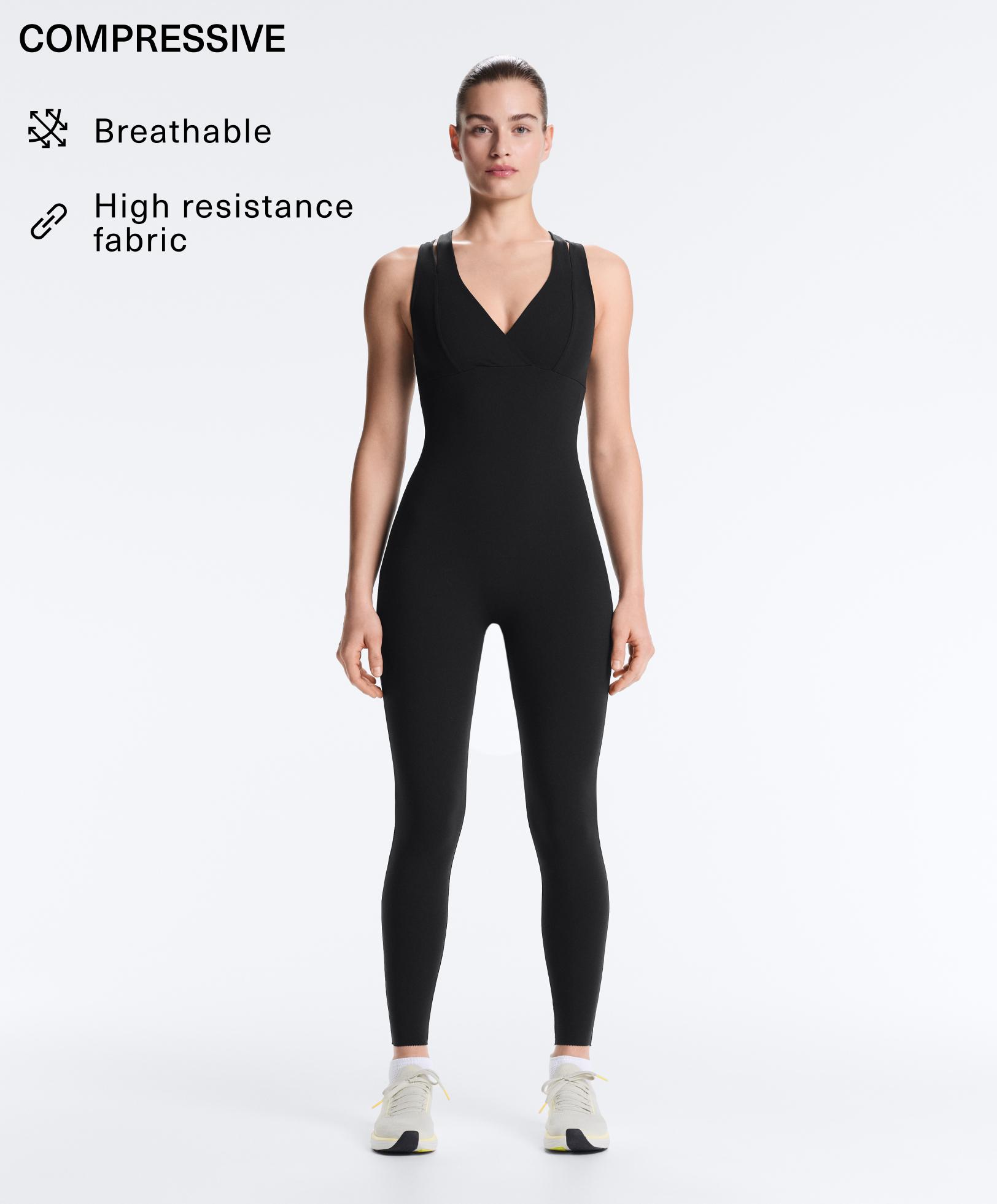 Compressive long jumpsuit with double strap