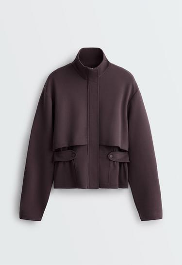Short piqué jacket with belt and modal — Purplish brown 7