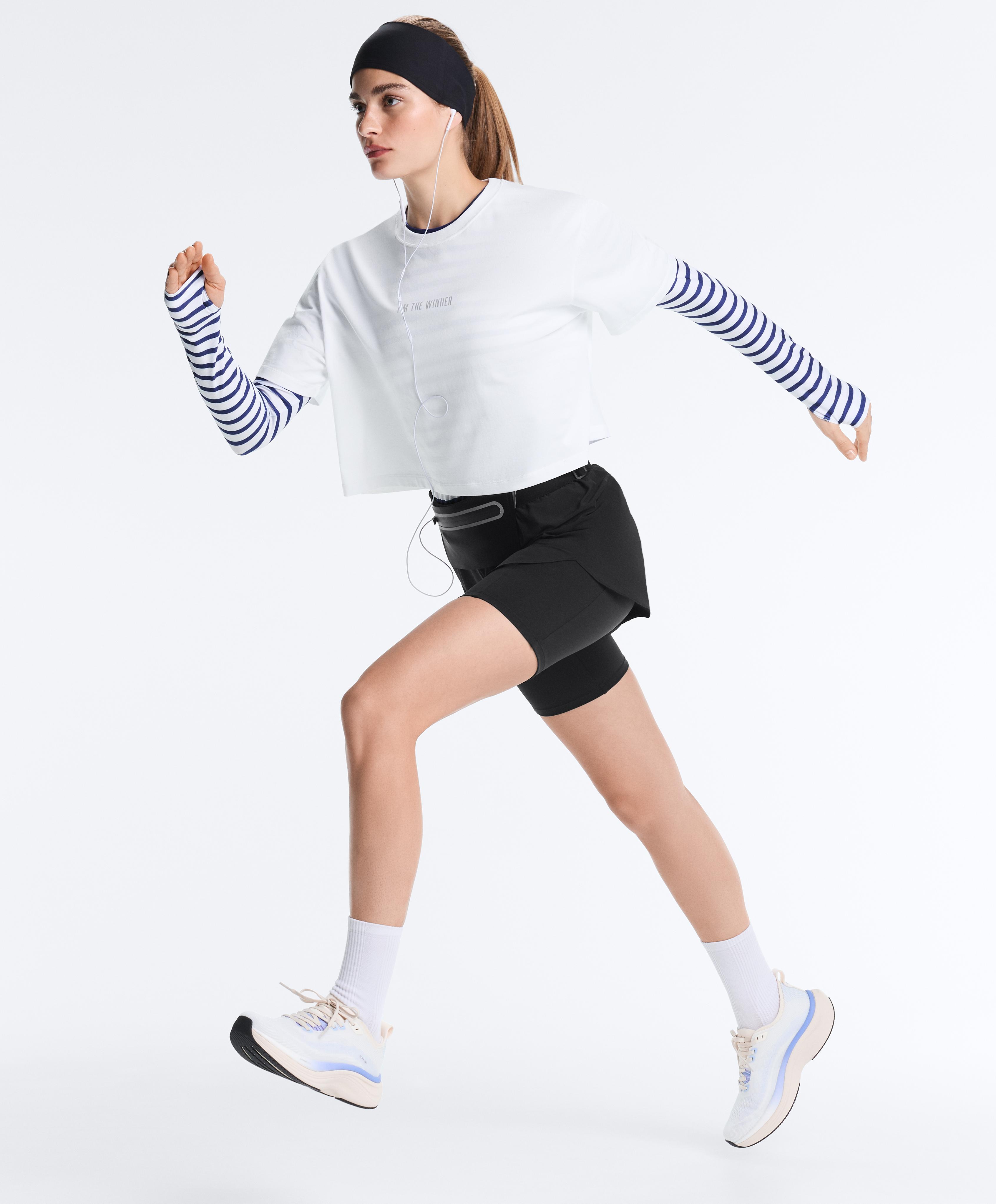 Striped long-sleeved technical T-shirt — ELECTRIC BLUE