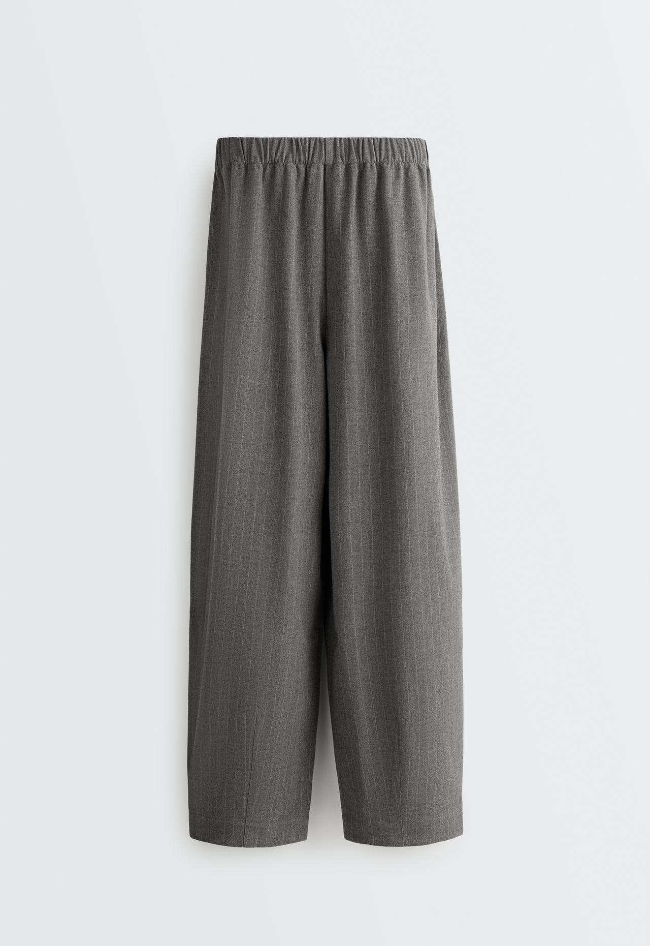 15% wool pinstripe balloon trousers — MID GREY