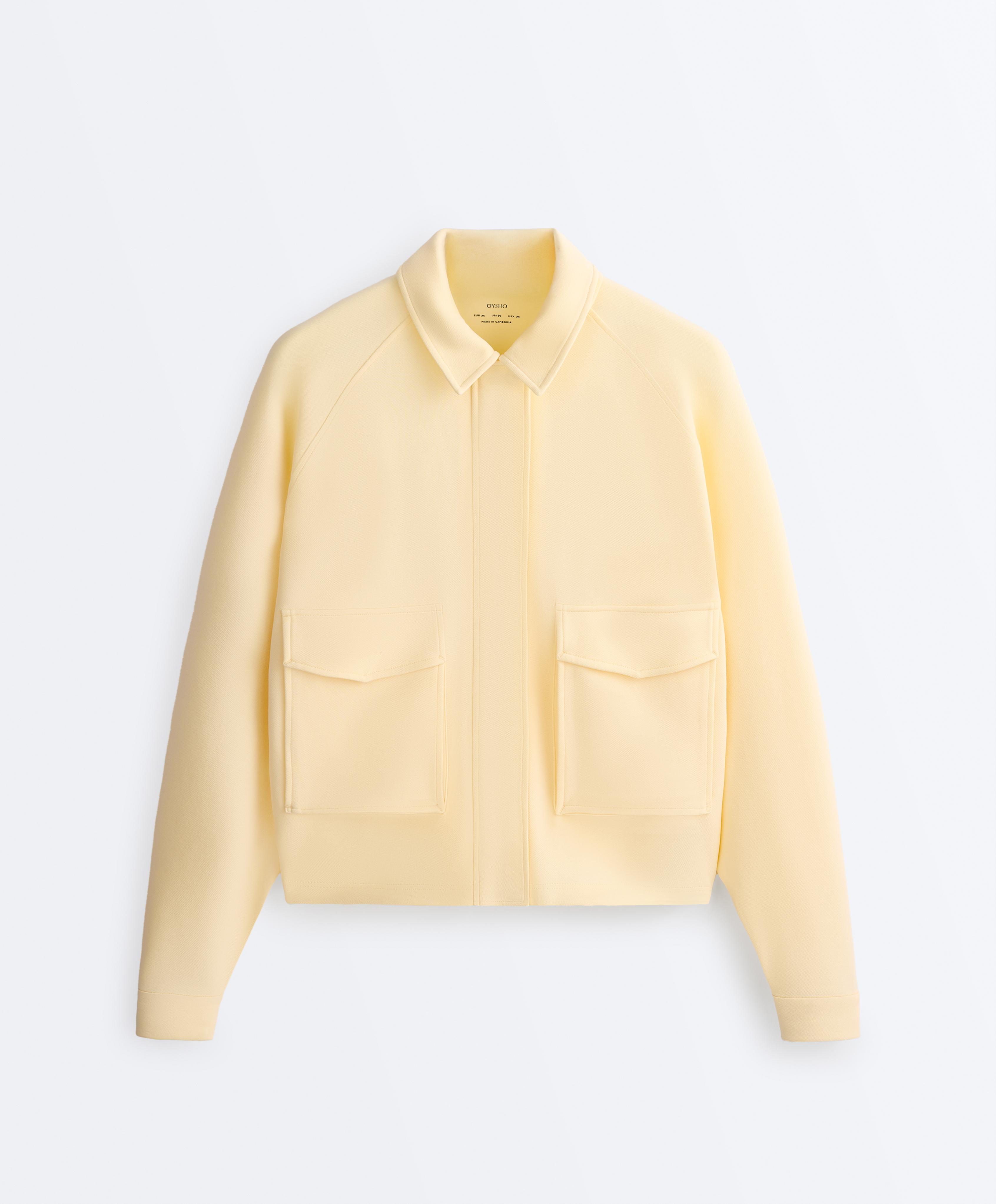 Cotton piqué pocket jacket — PALE YELLOW