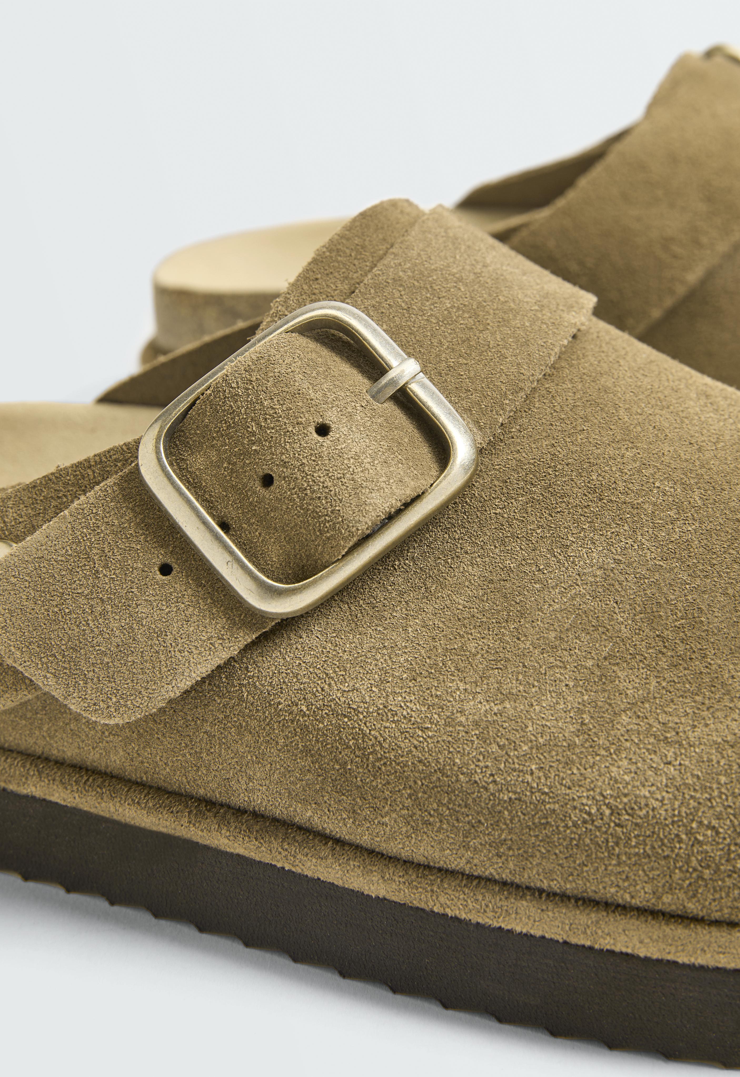 Split-leather buckled mules — KHAKI