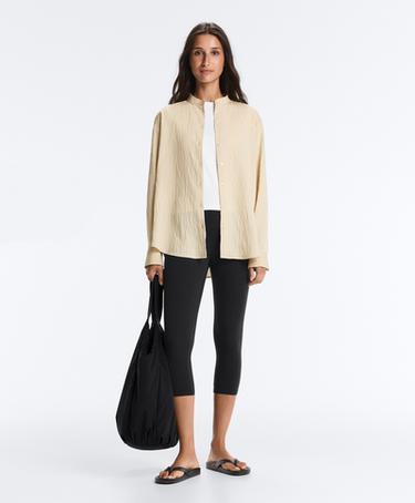 Striped modal blend stand-up collar shirt — PALE ECRU 8