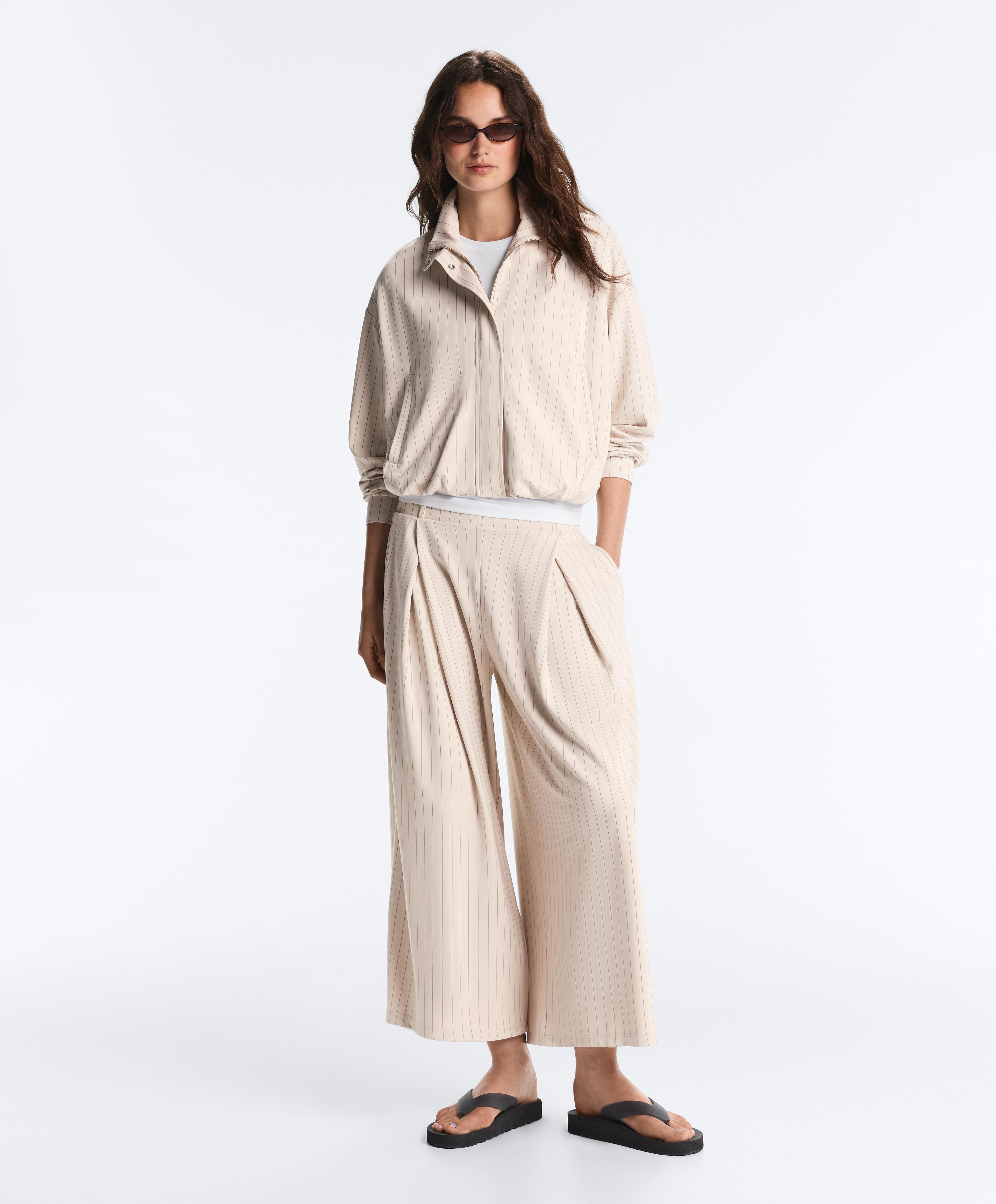 Wide-leg crop trousers with pleats and stripes — SANDY