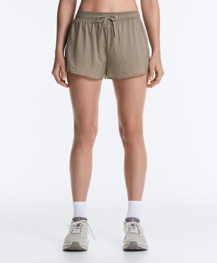 Technical 2-in-1 checked mid-rise shorts — MINK GREY