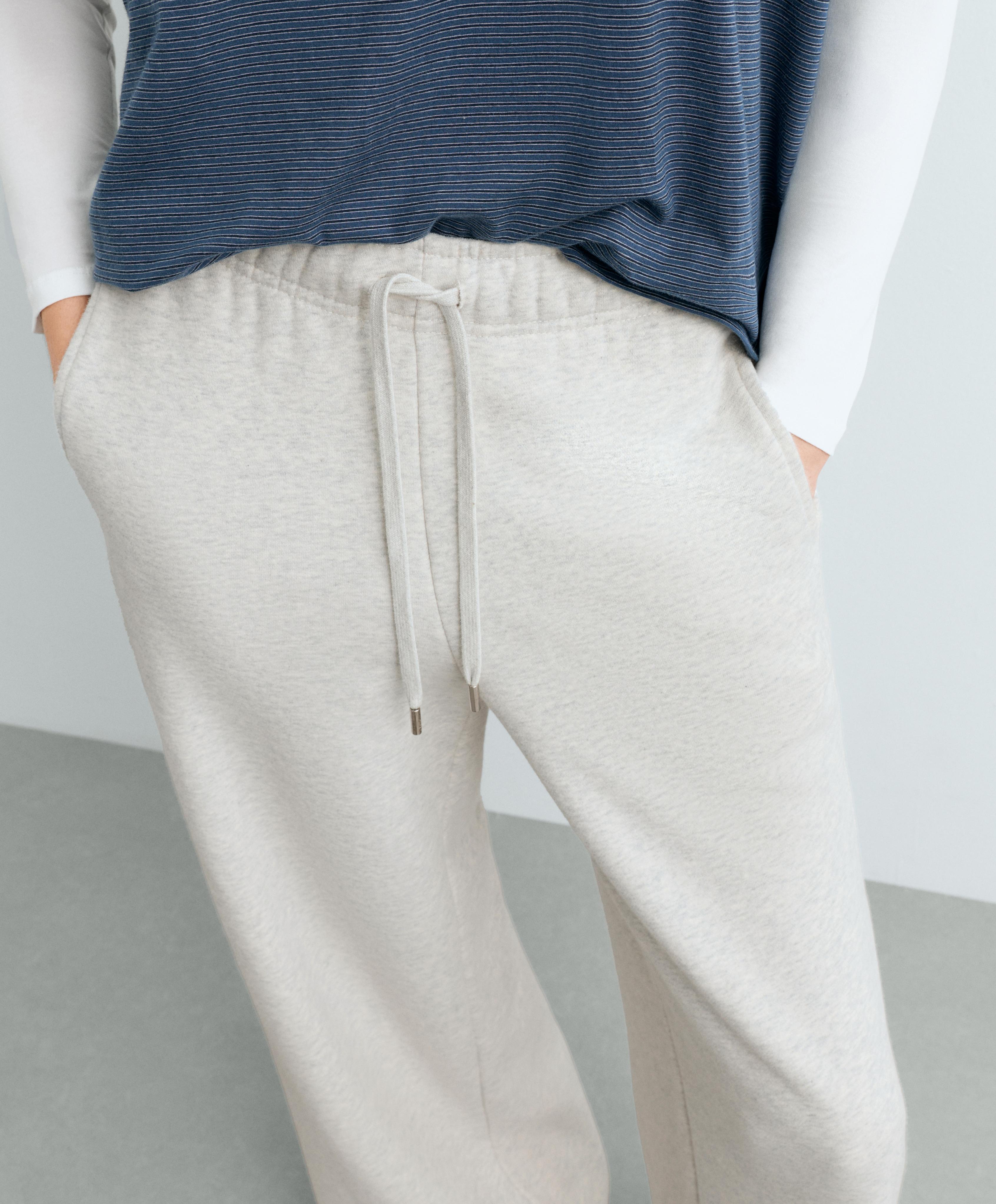 Heathered cotton straight-leg trousers — PALE GREY MELANGE