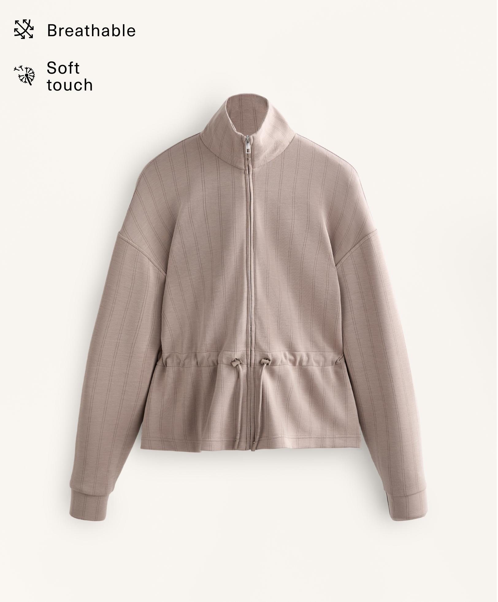 Soft-touch modal jacket with adjustable waist and high collar