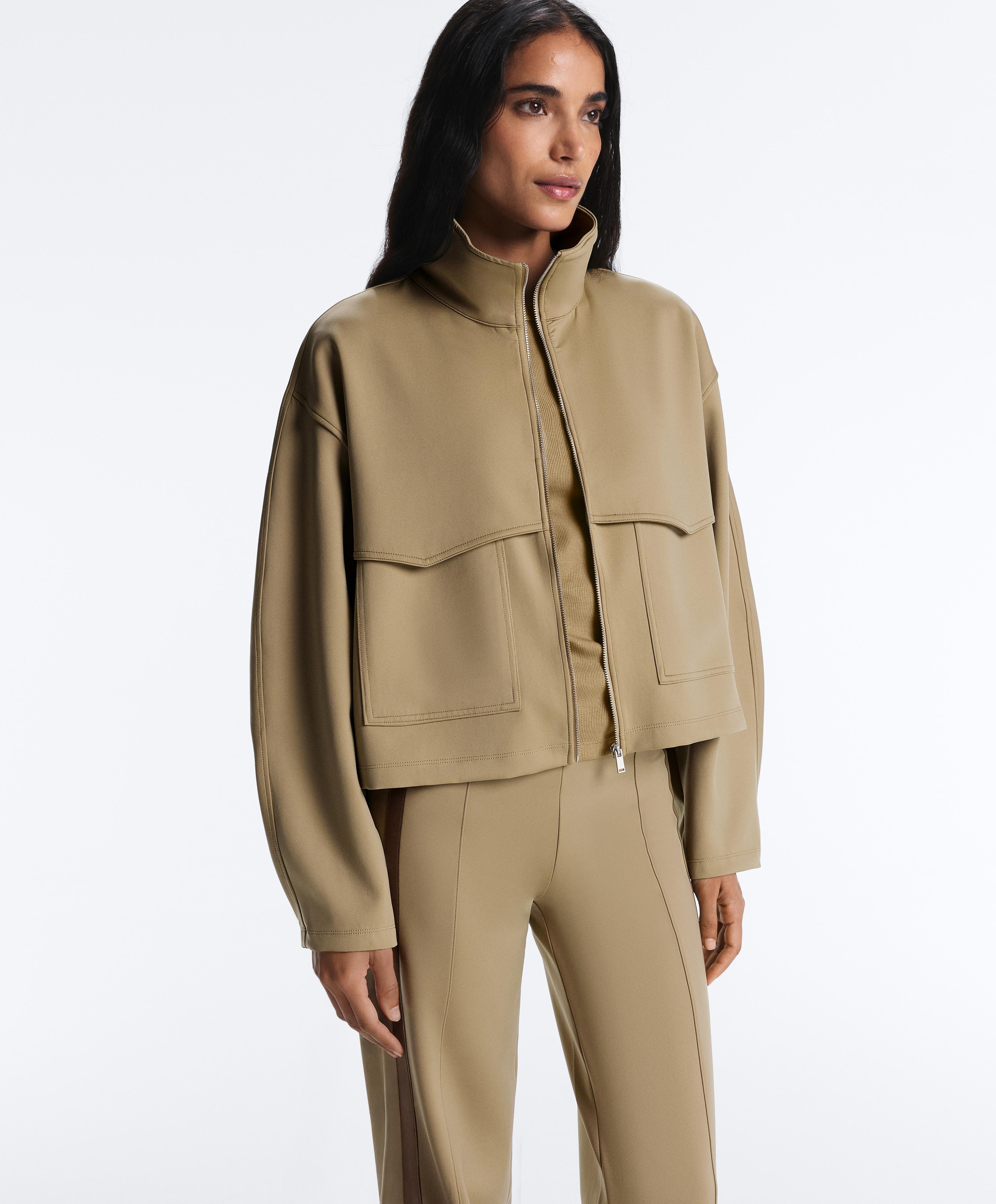 Boxy neoprene-effect jacket — GREEN BEIGE