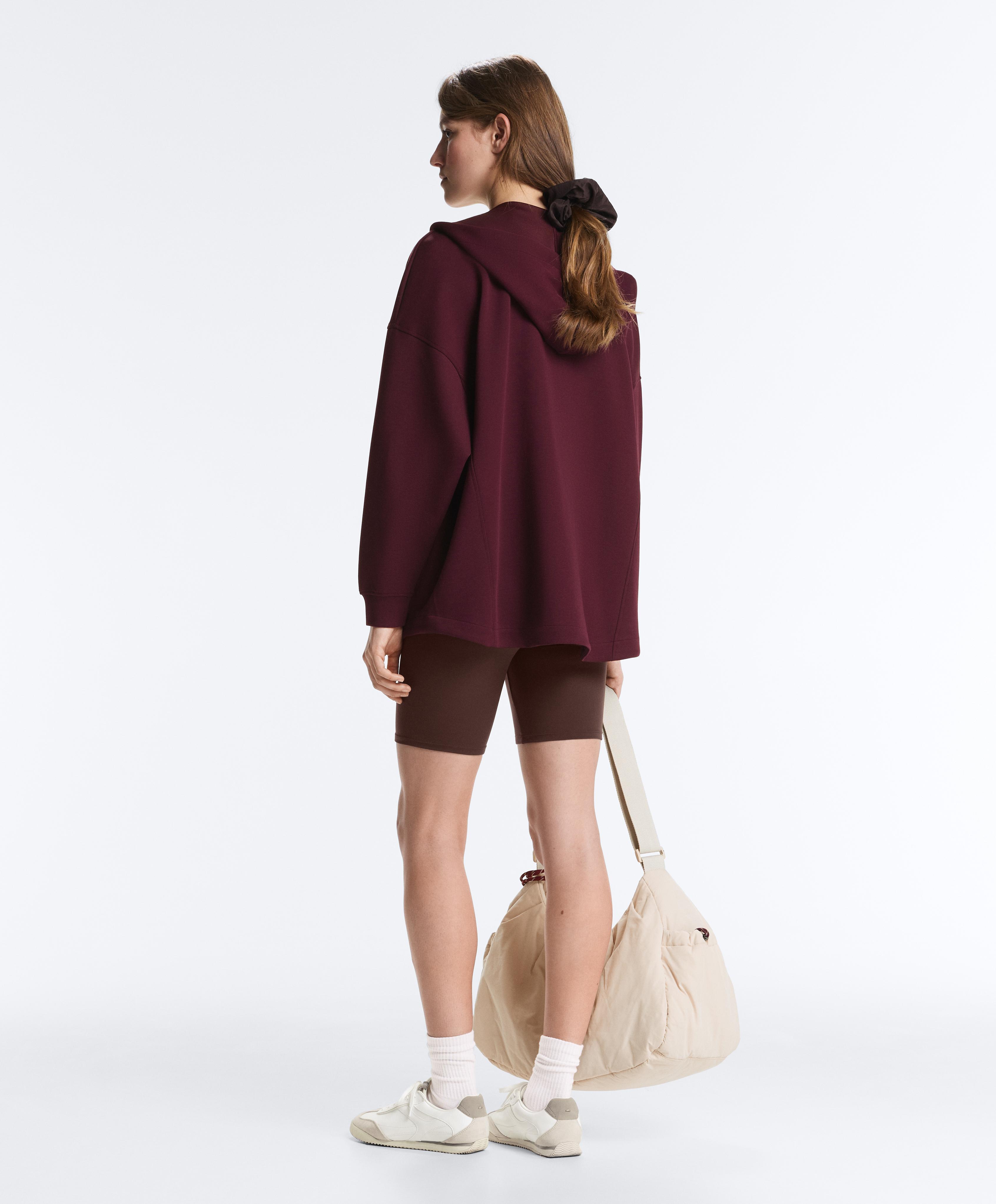 Oversize cotton piqué hooded jacket — DARK MAROON
