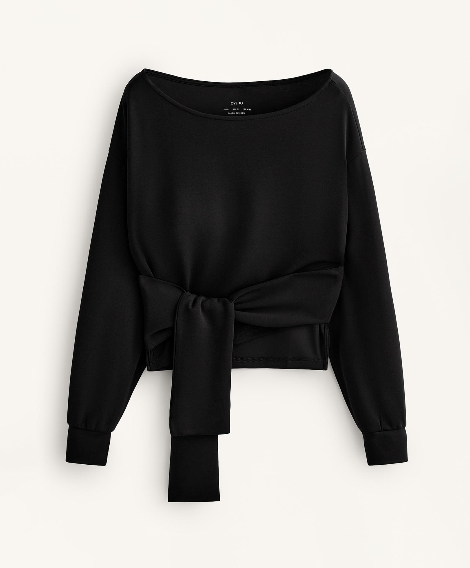 Soft-touch knotted sweatshirt with modal — BLACK