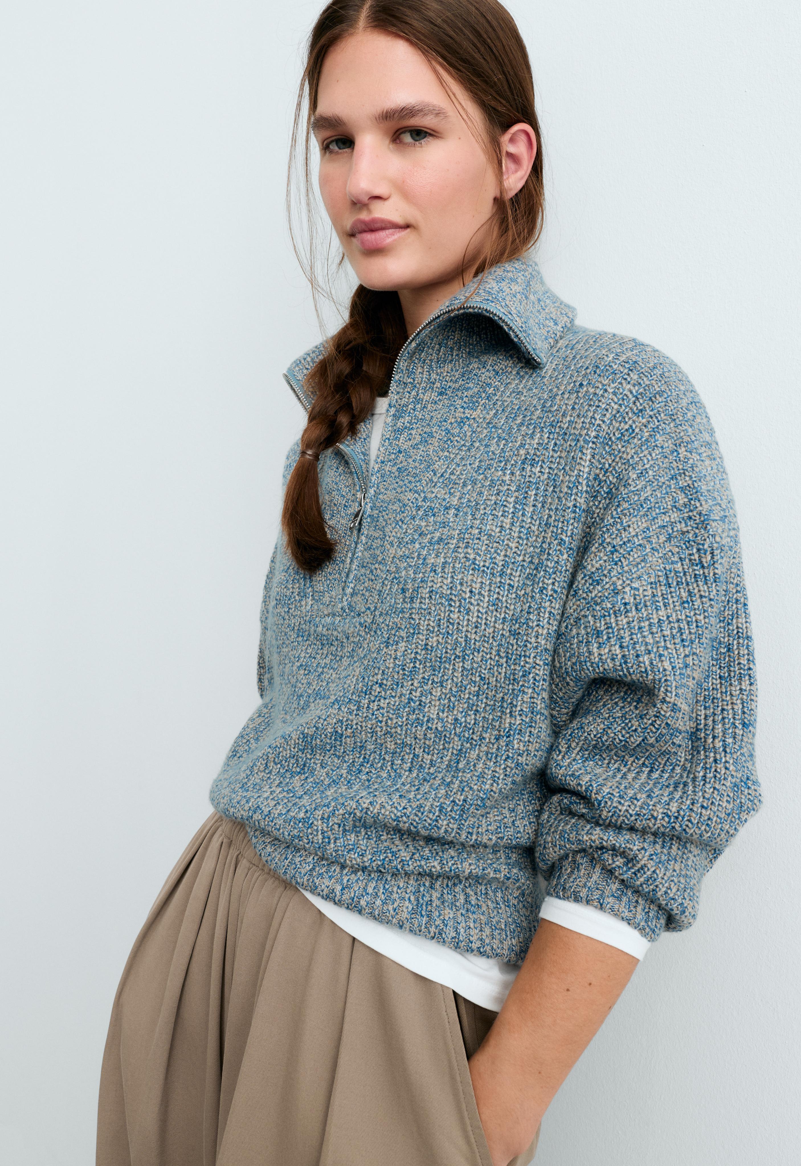 Pull maille chinée à demi-zip