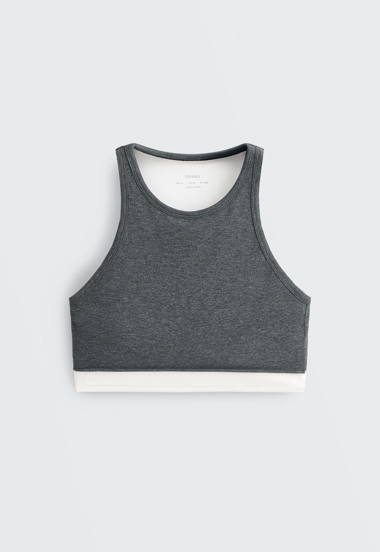 Marl halter overlay tank top — DARK GREY MELANGE
