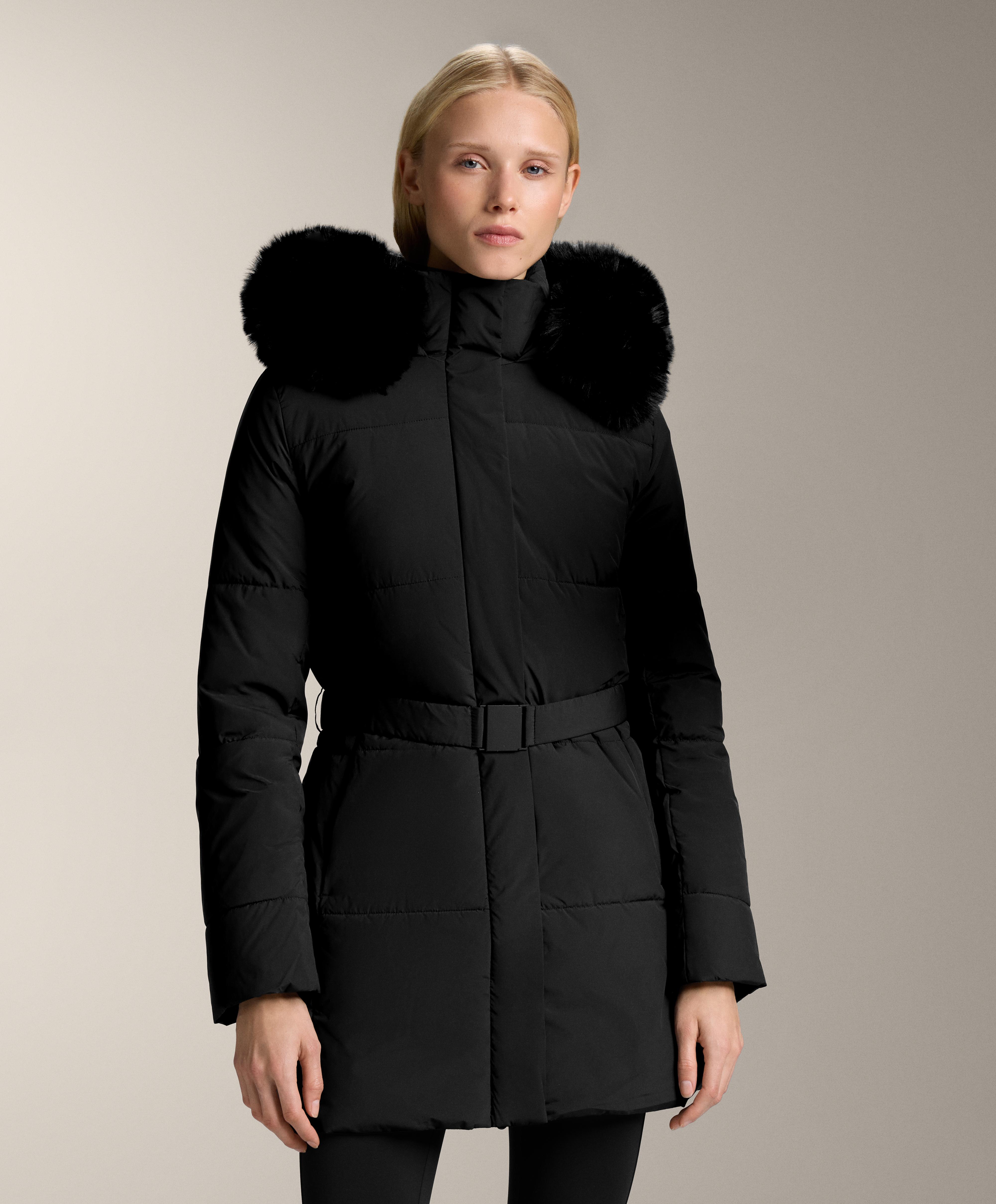 Water-repellent Primaloft® padded midi jacket — BLACK