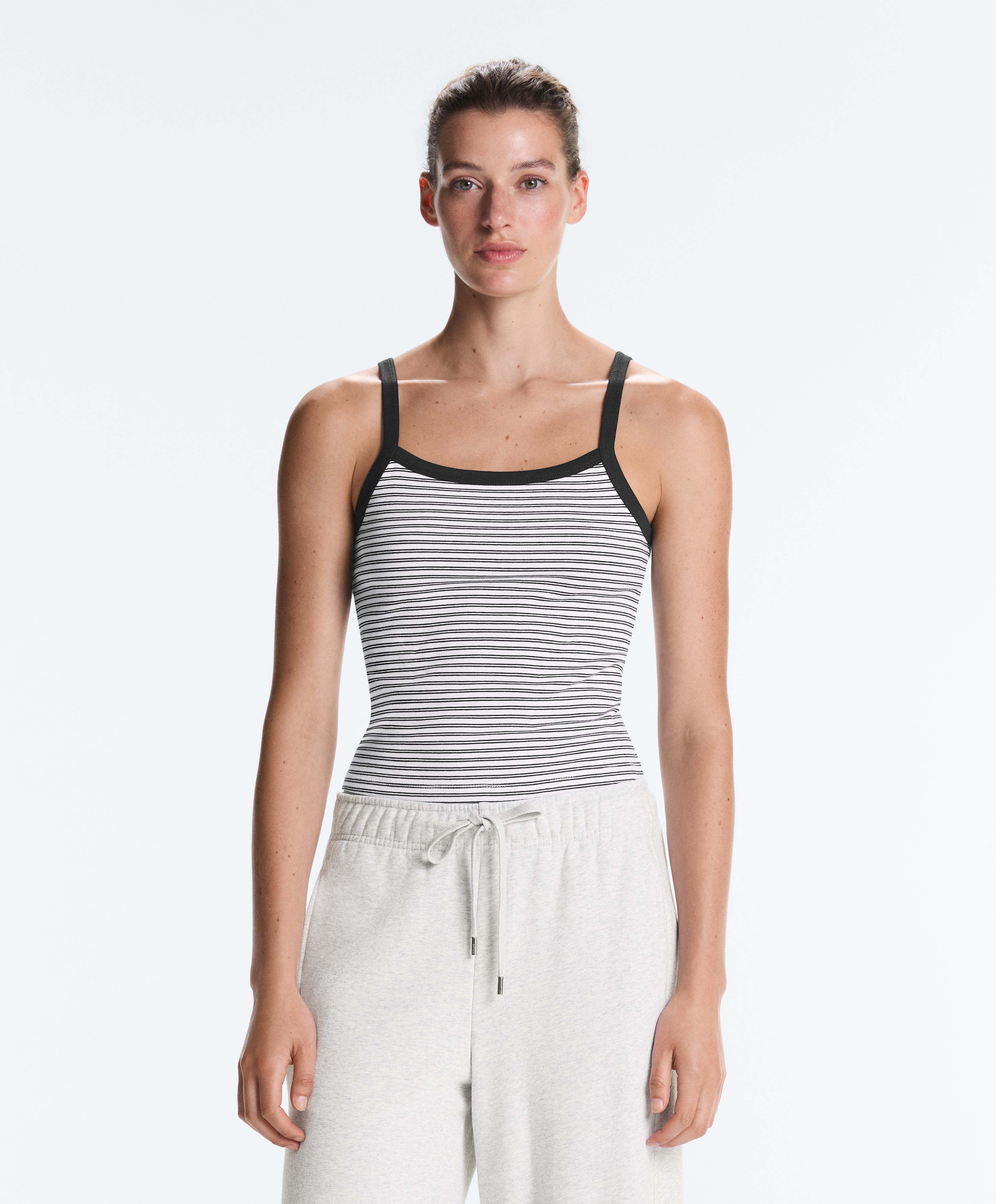 Striped cotton-blend rib vest top — WHITE