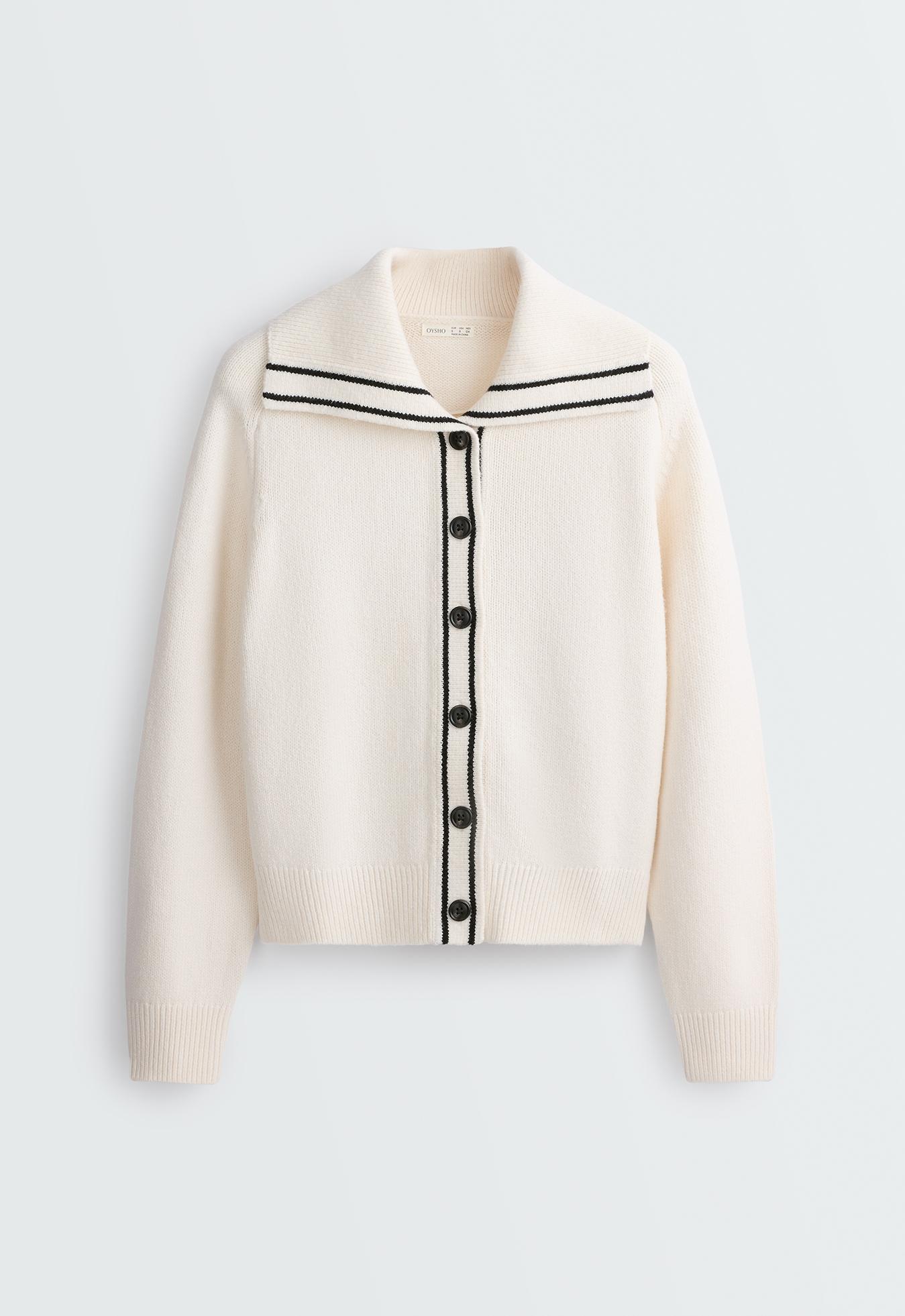 Cotton lapel collar cardigan — PALE ECRU