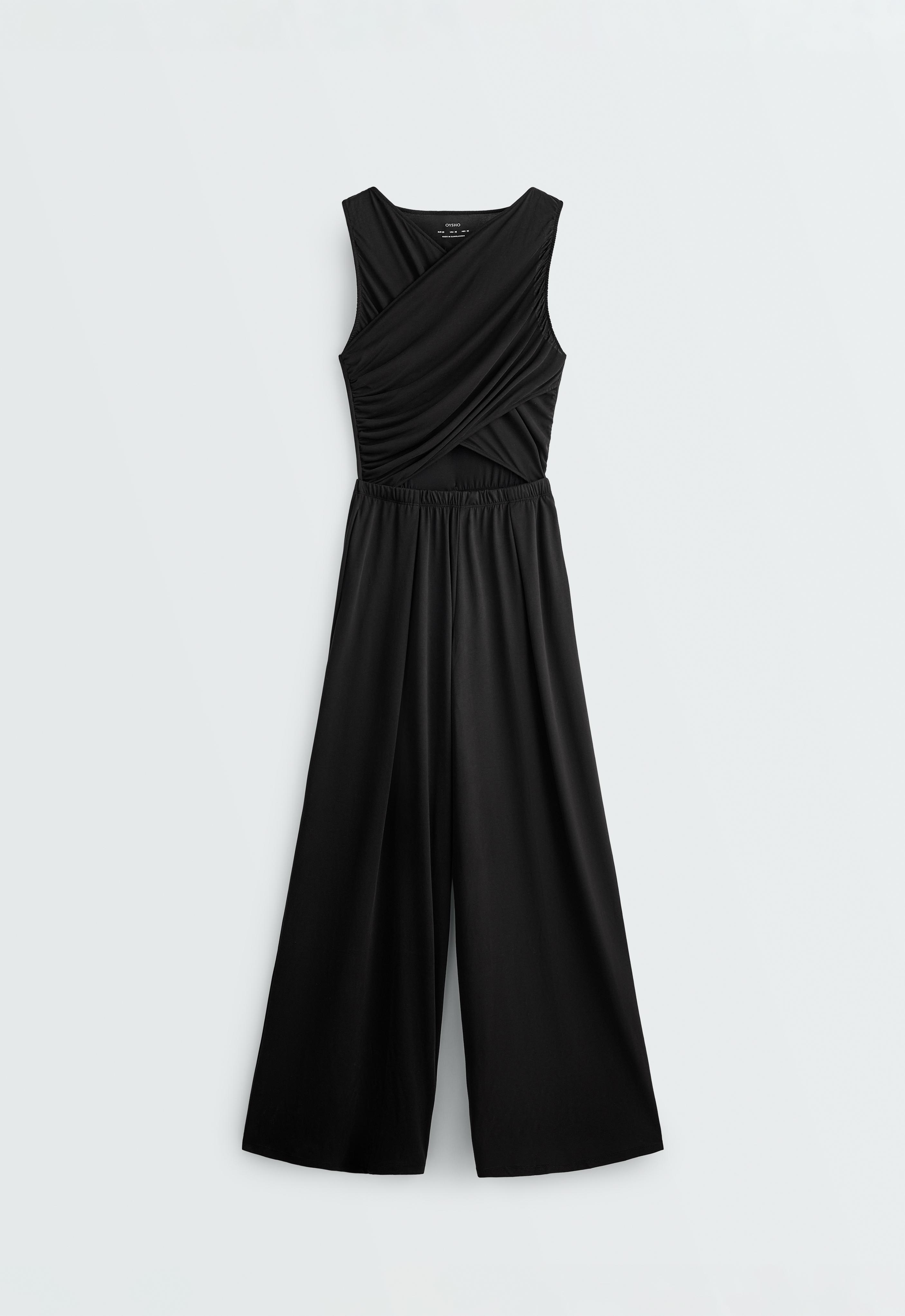Crossover modal blend jumpsuit — BLACK