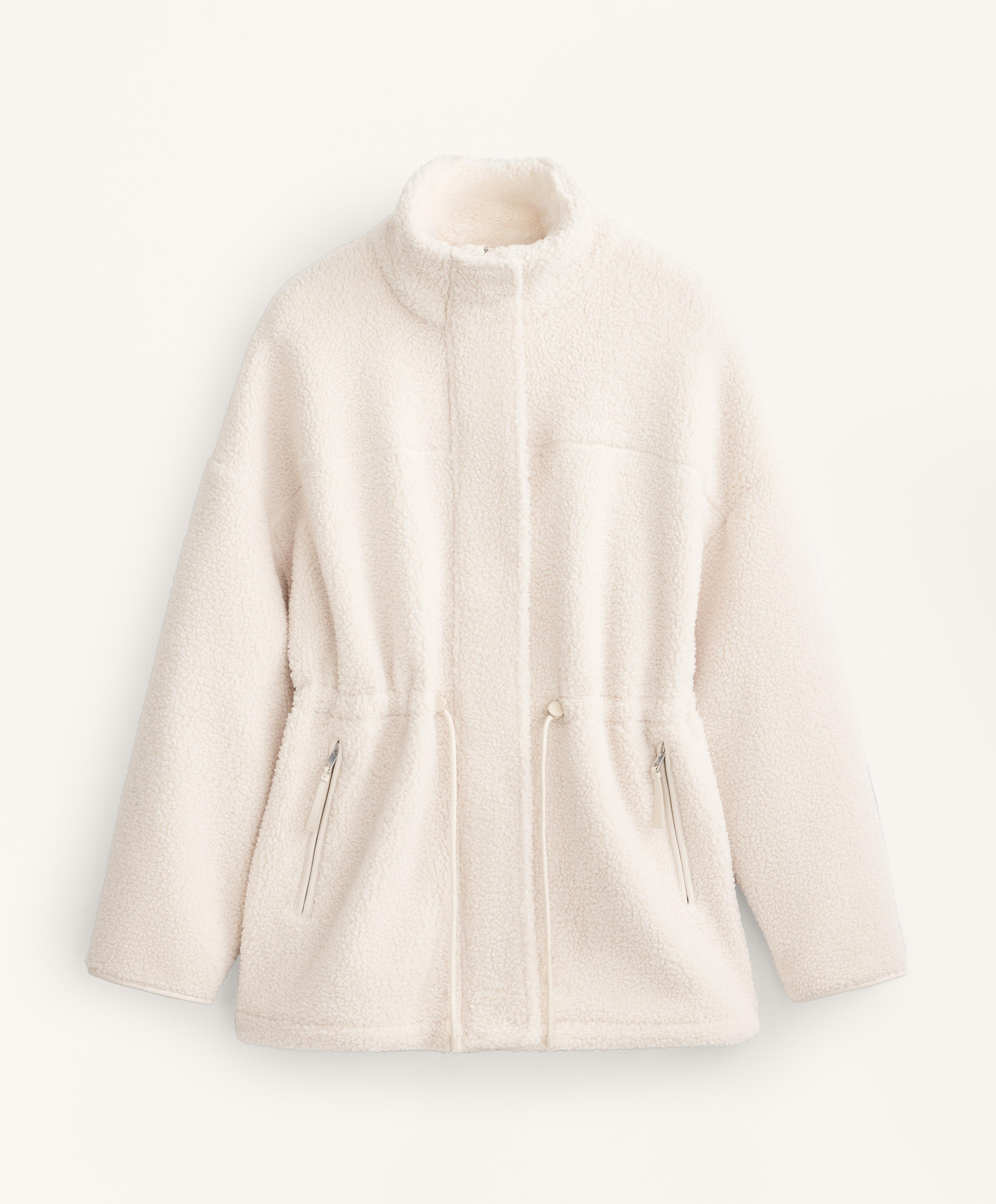 Adjustable waist faux-shearling jacket — ECRU