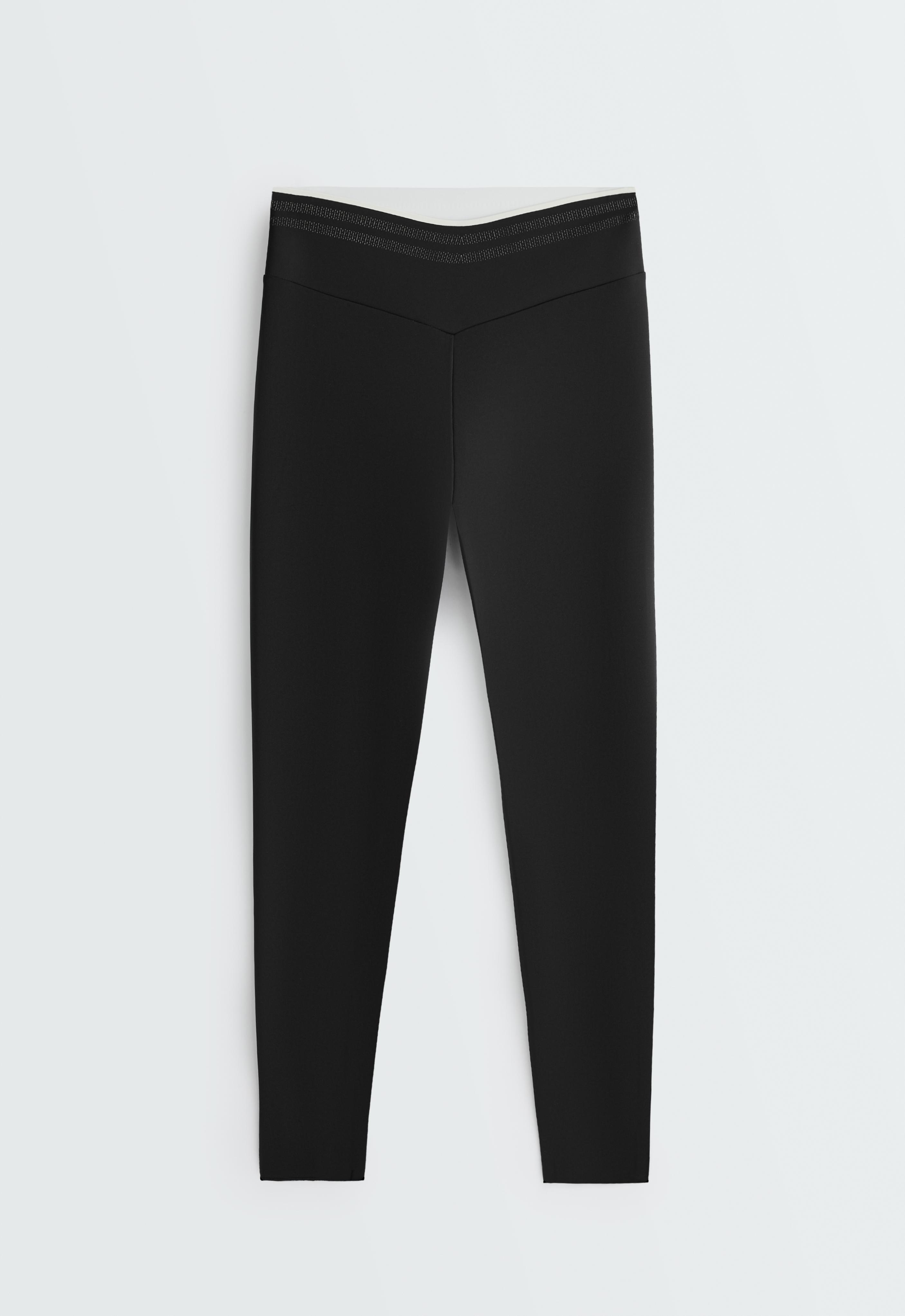 Perfect-adapt high-rise V-cut ankle-length leggings with piping — BLACK