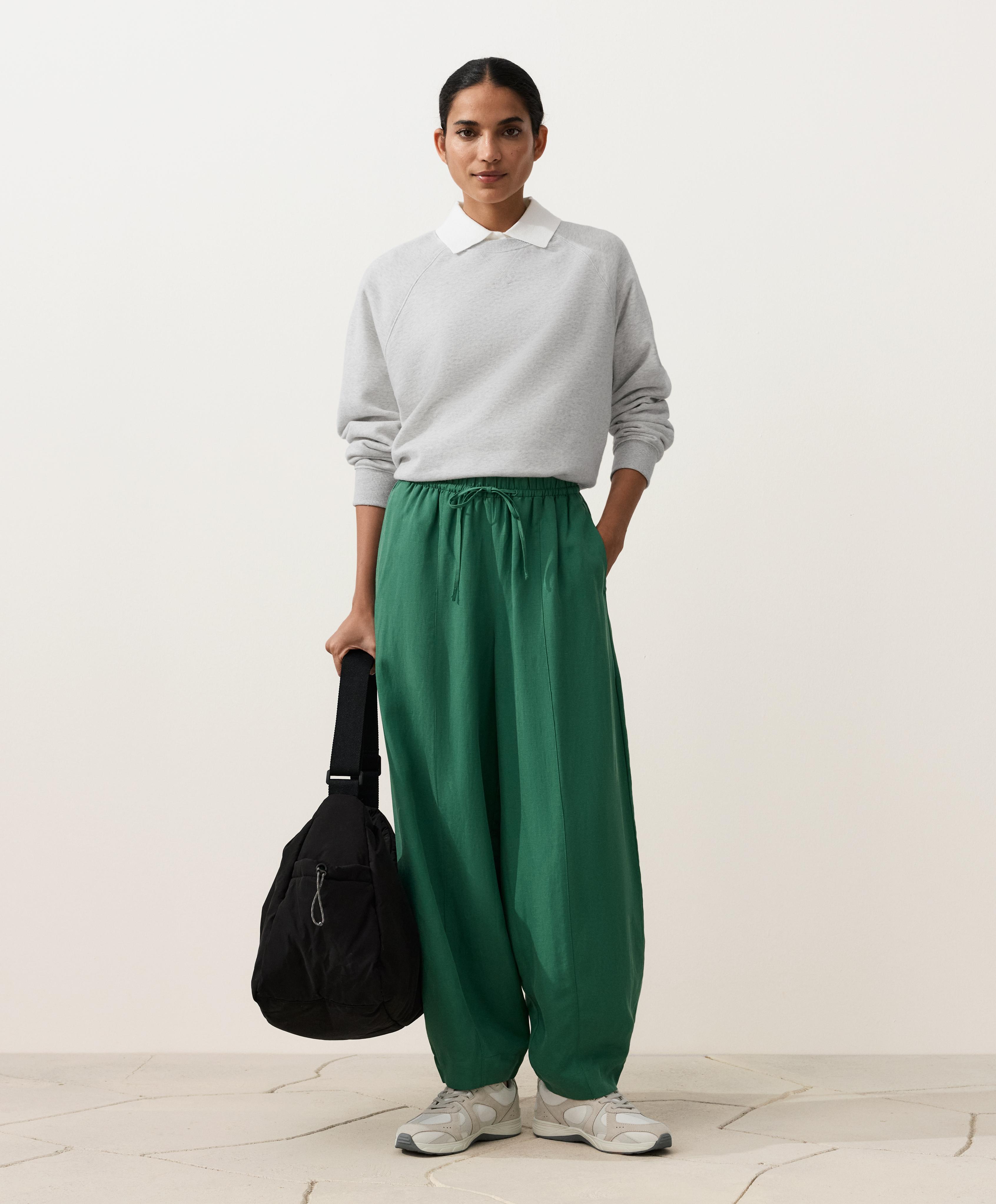 Balloon trousers lyocell blend and 24% linen with seams — EMERALD GREEN
